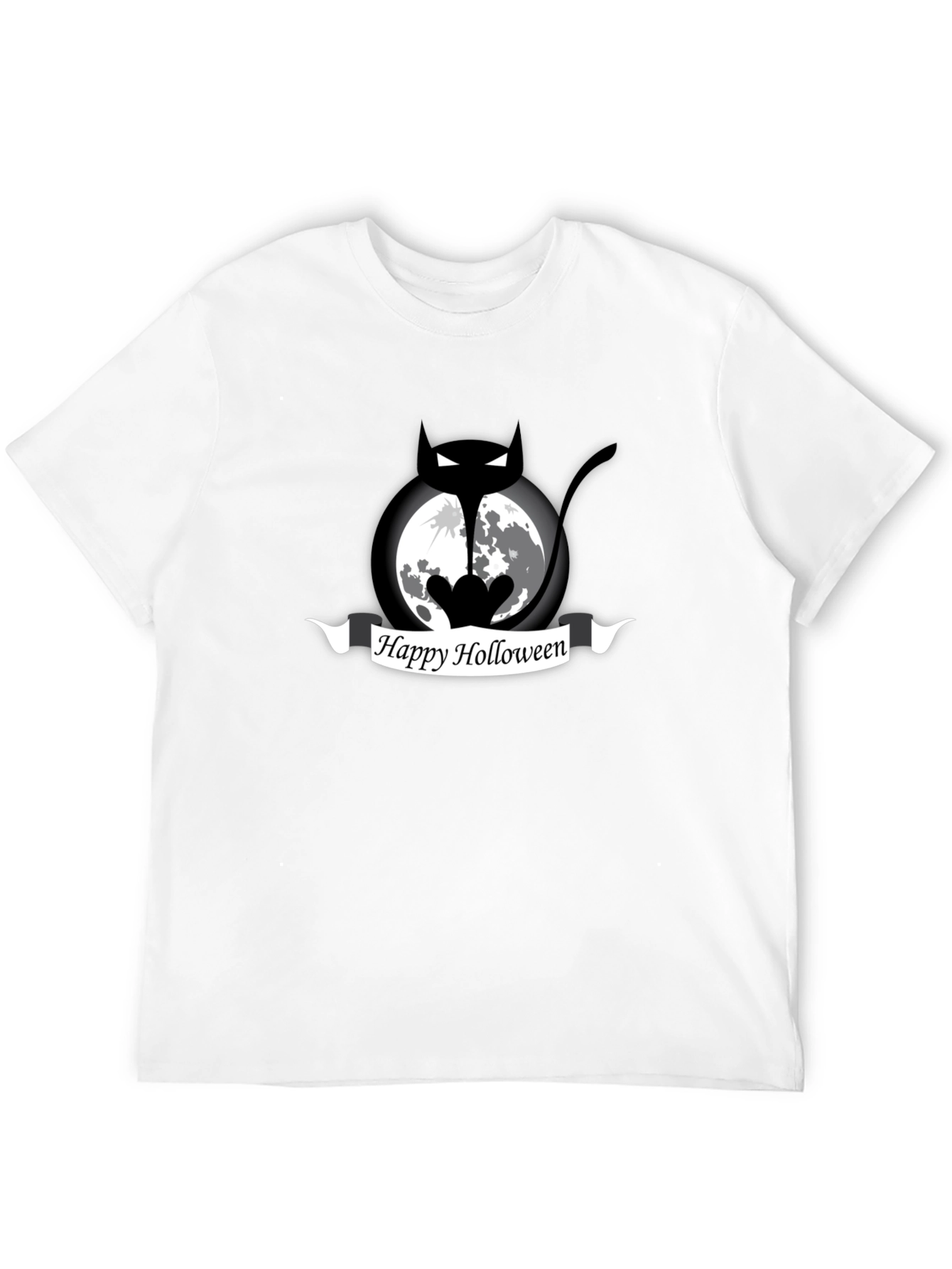 Happy Holloween Cat Moon Black T-Shirt