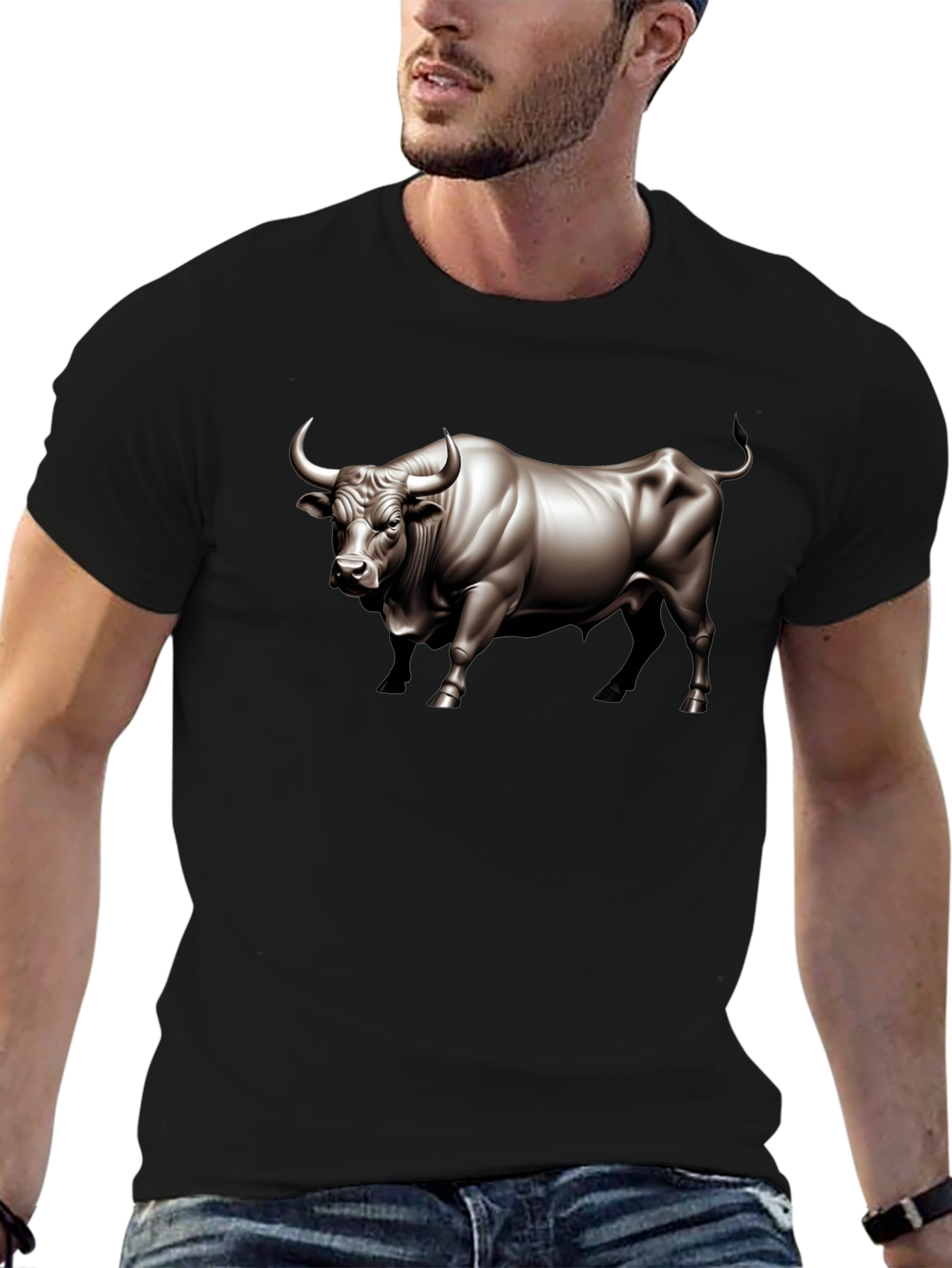 Bull Graphic Tee - Black Cotton T-Shirt