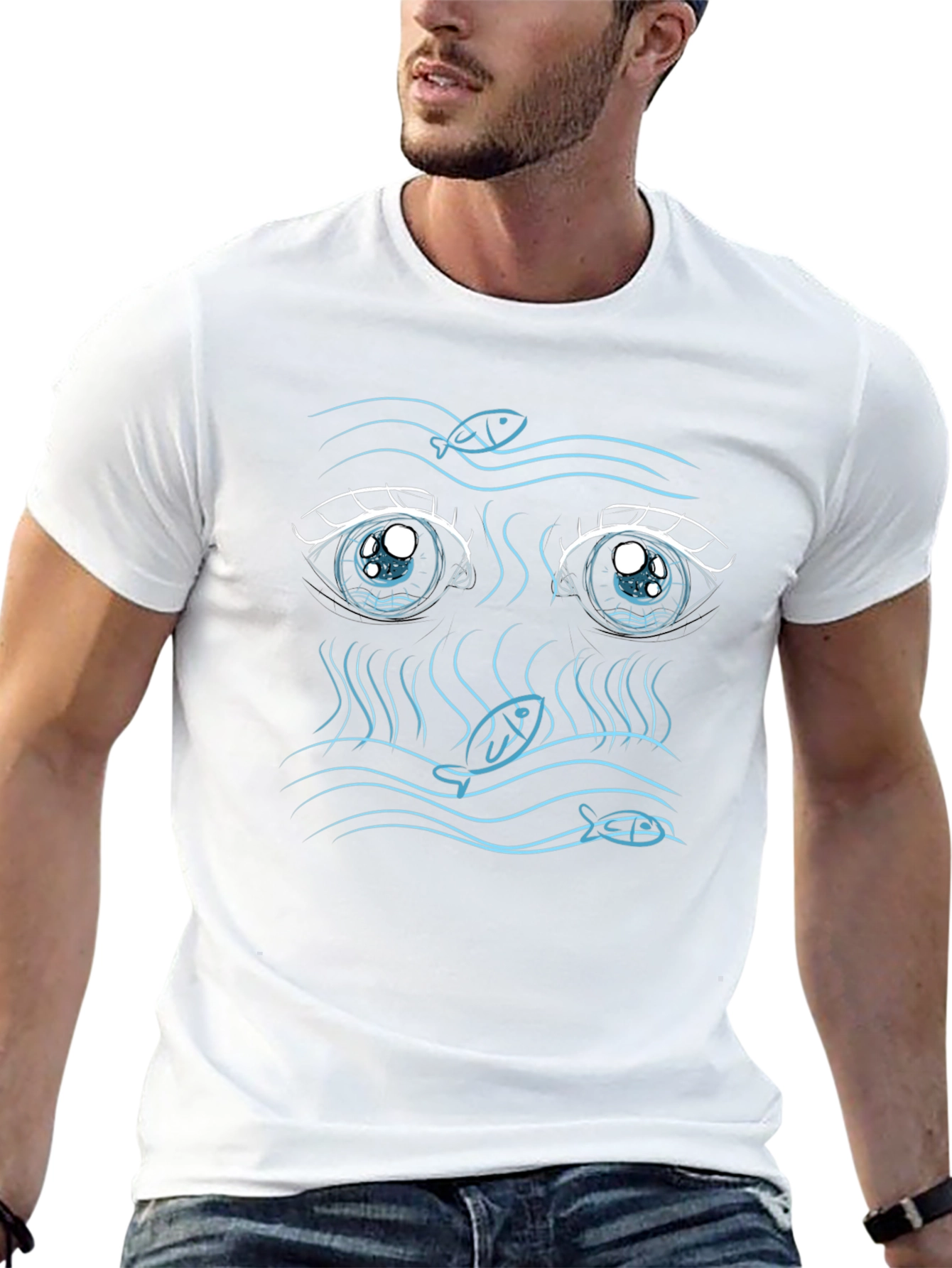 Anime Eyes Fish Graphic Tee - Unique Design