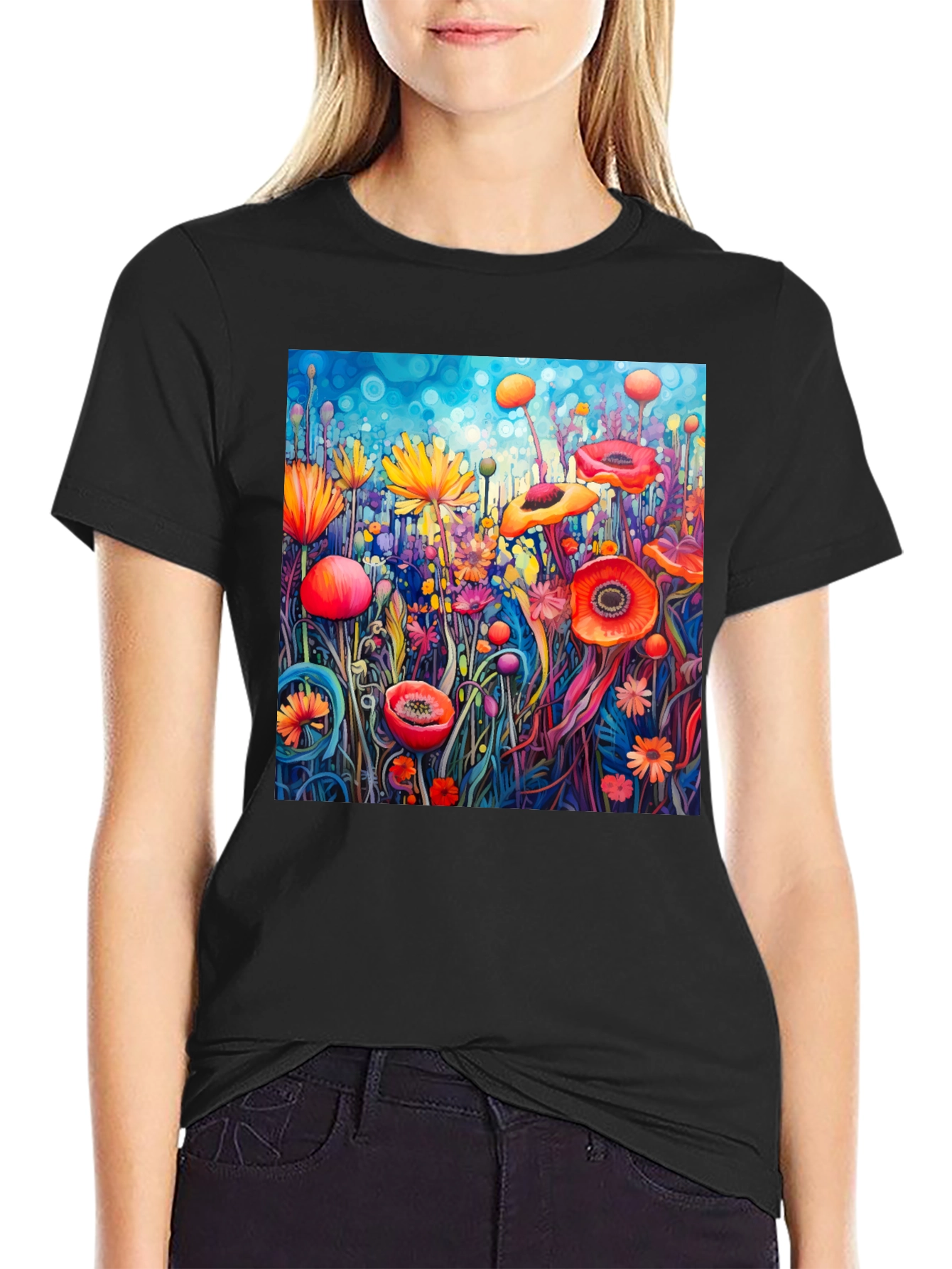 Vibrant Floral Art Print T-Shirt