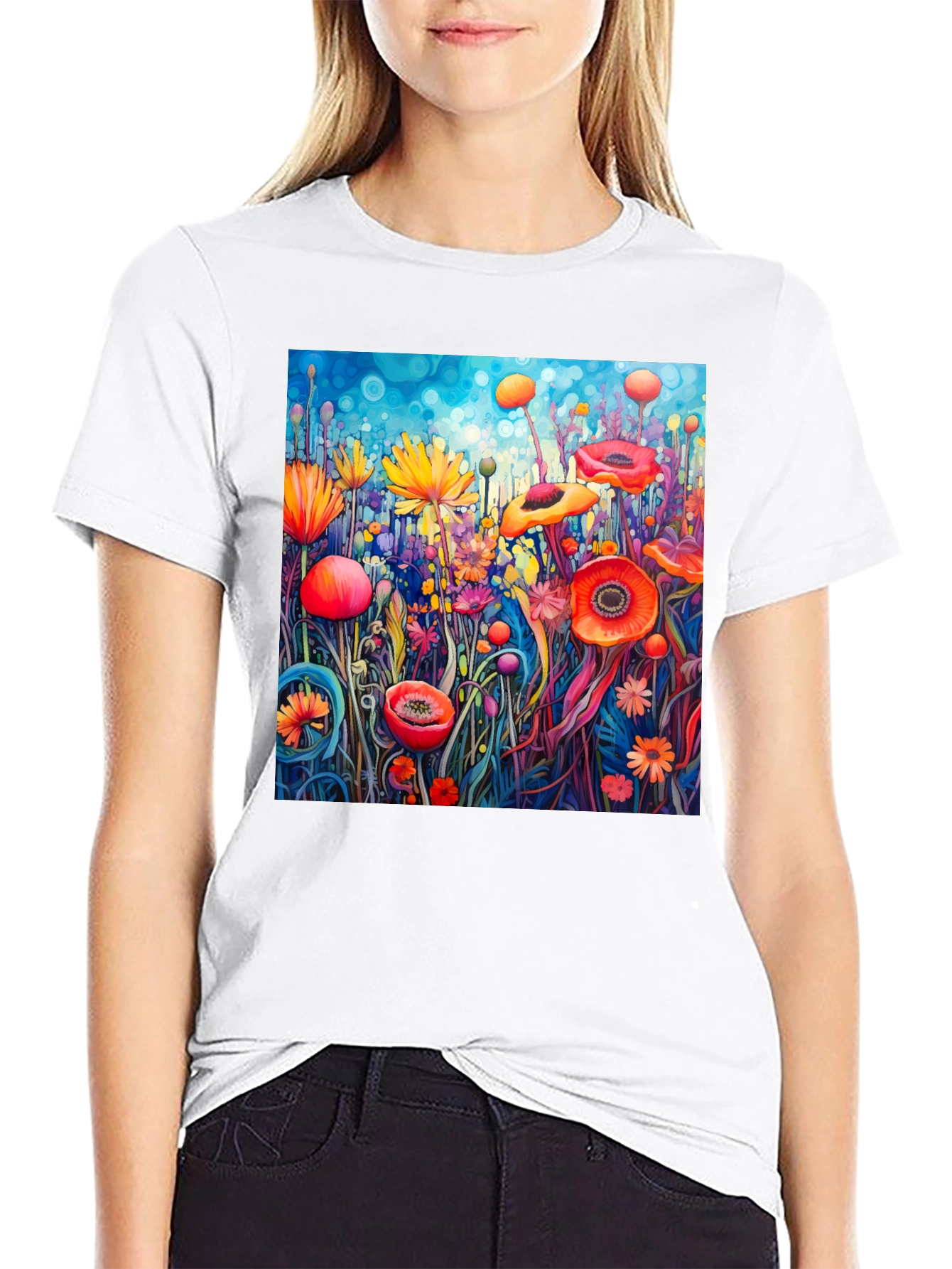 Vibrant Floral Art Print T-Shirt