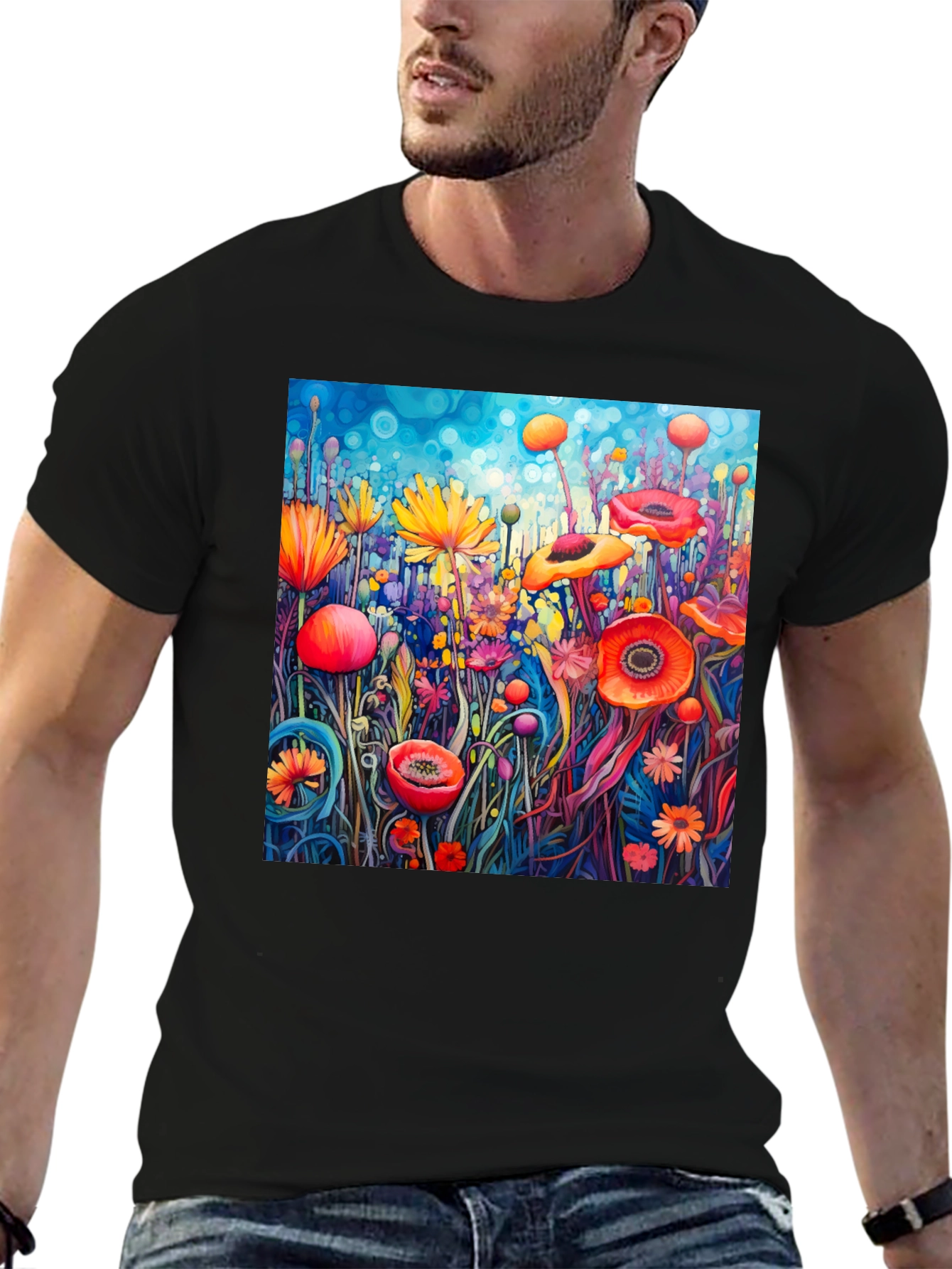 Vibrant Floral Art Print T-Shirt