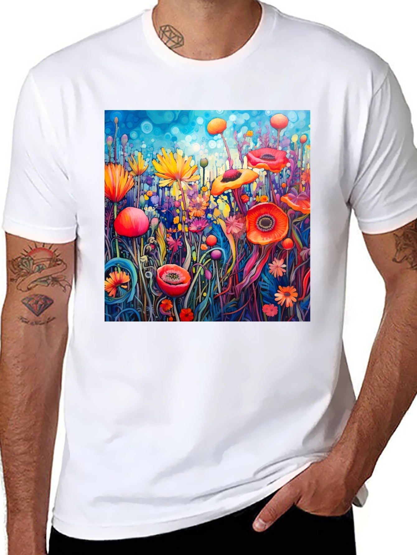 Vibrant Floral Art Print T-Shirt