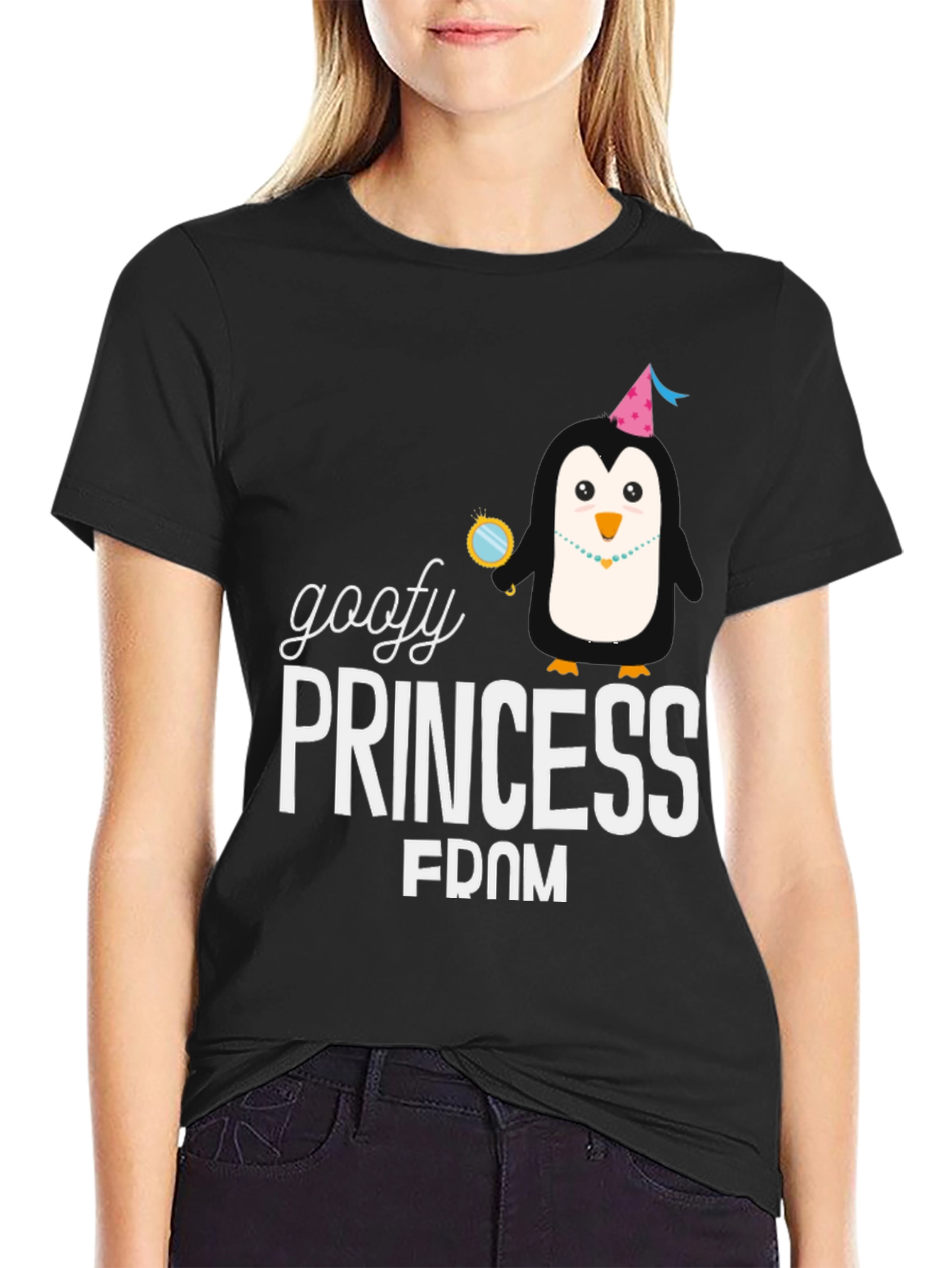 Goofy Princess Penguin Graphic T-Shirt