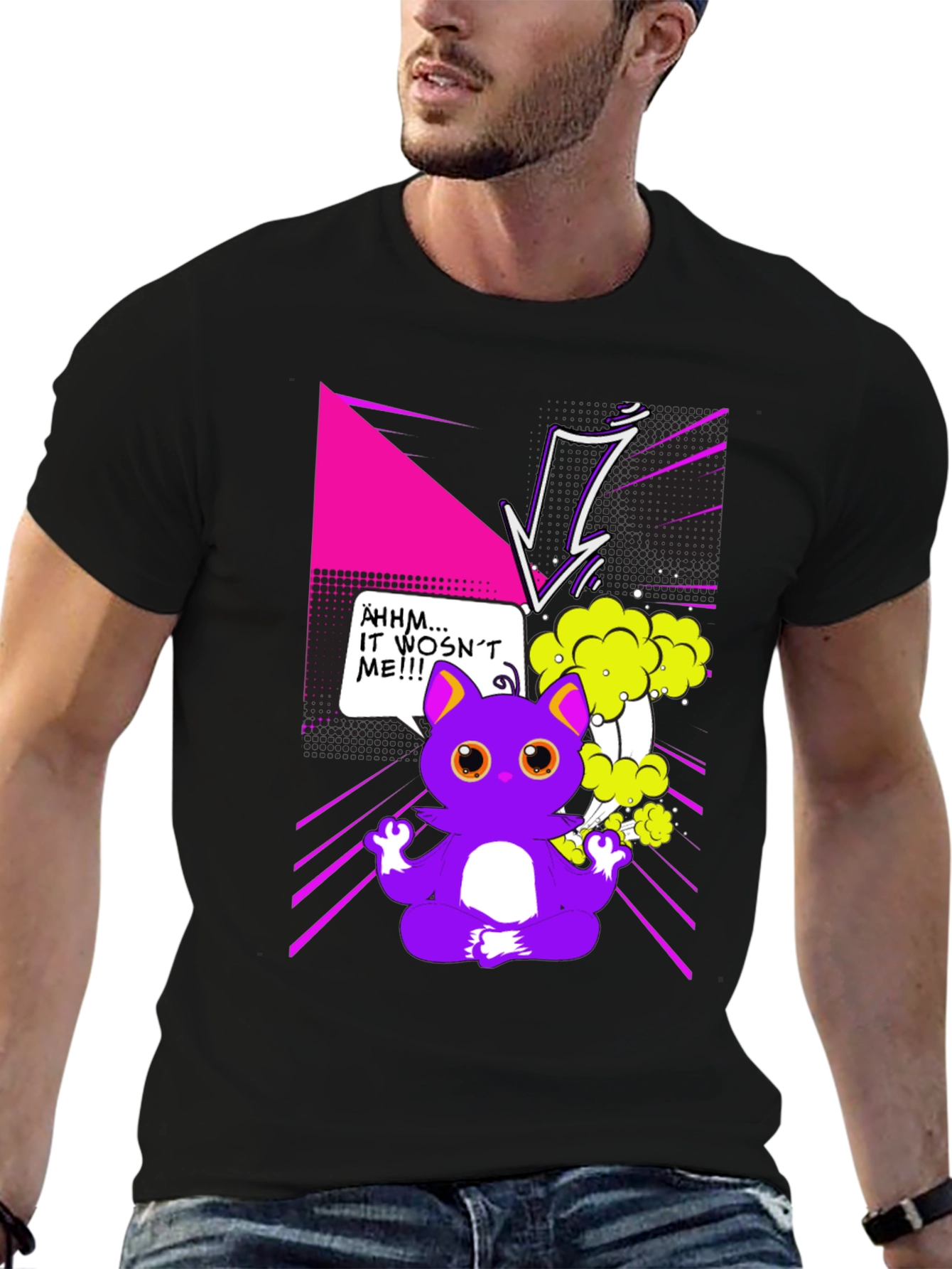 Funny Cartoon Cat Graphic T-Shirt