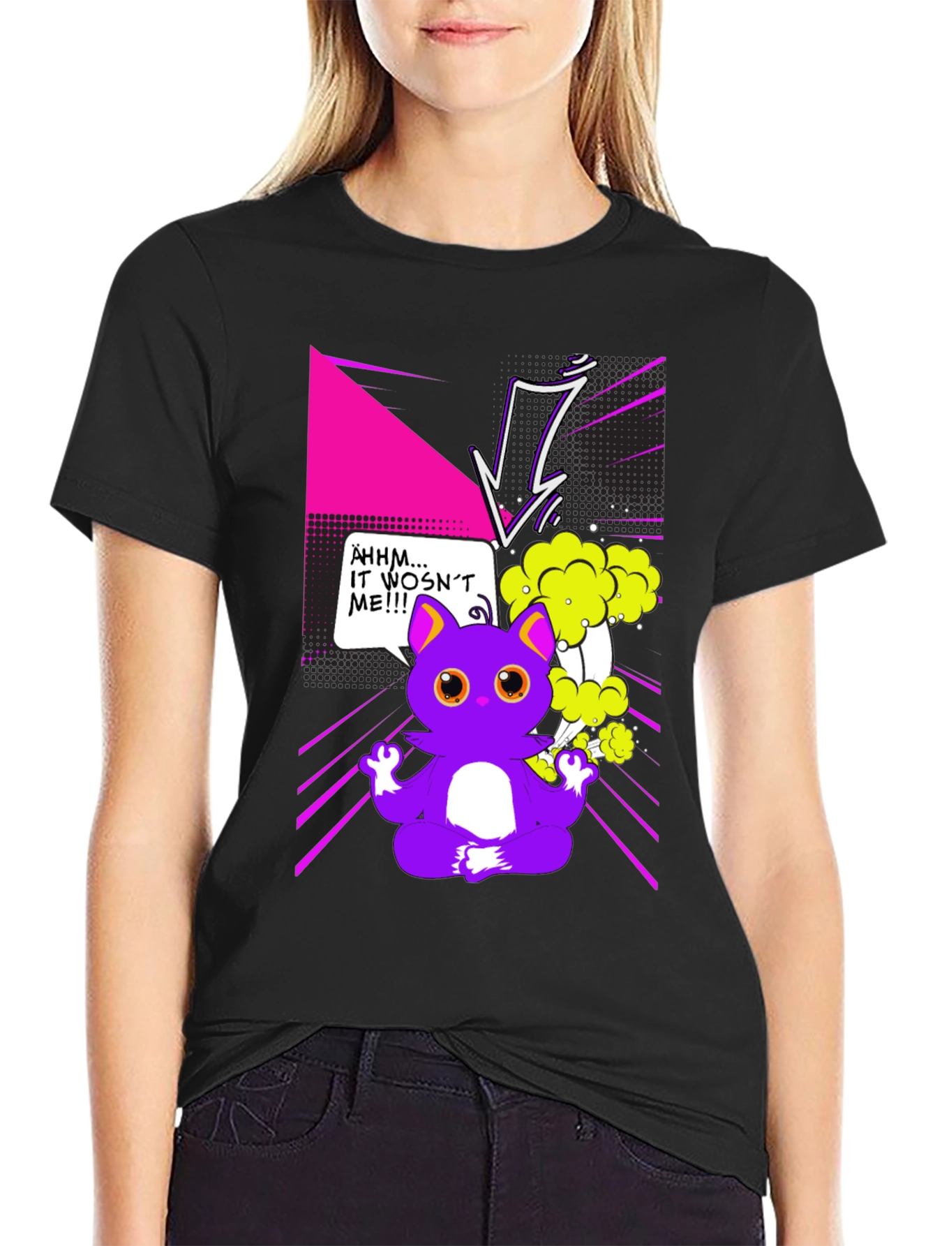 Funny Cartoon Cat Graphic T-Shirt