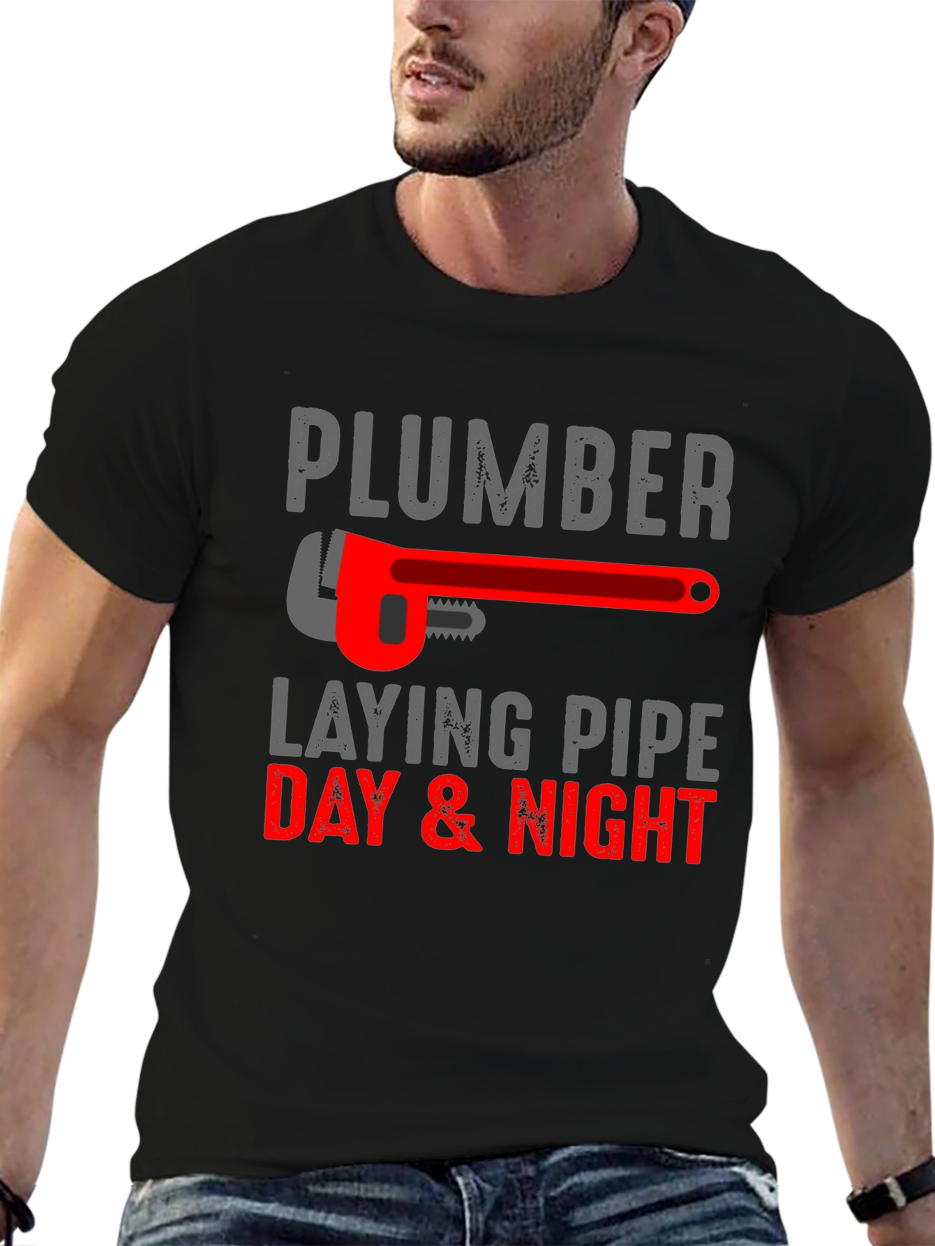Plumber Laying Pipe Day & Night Graphic T-Shirt