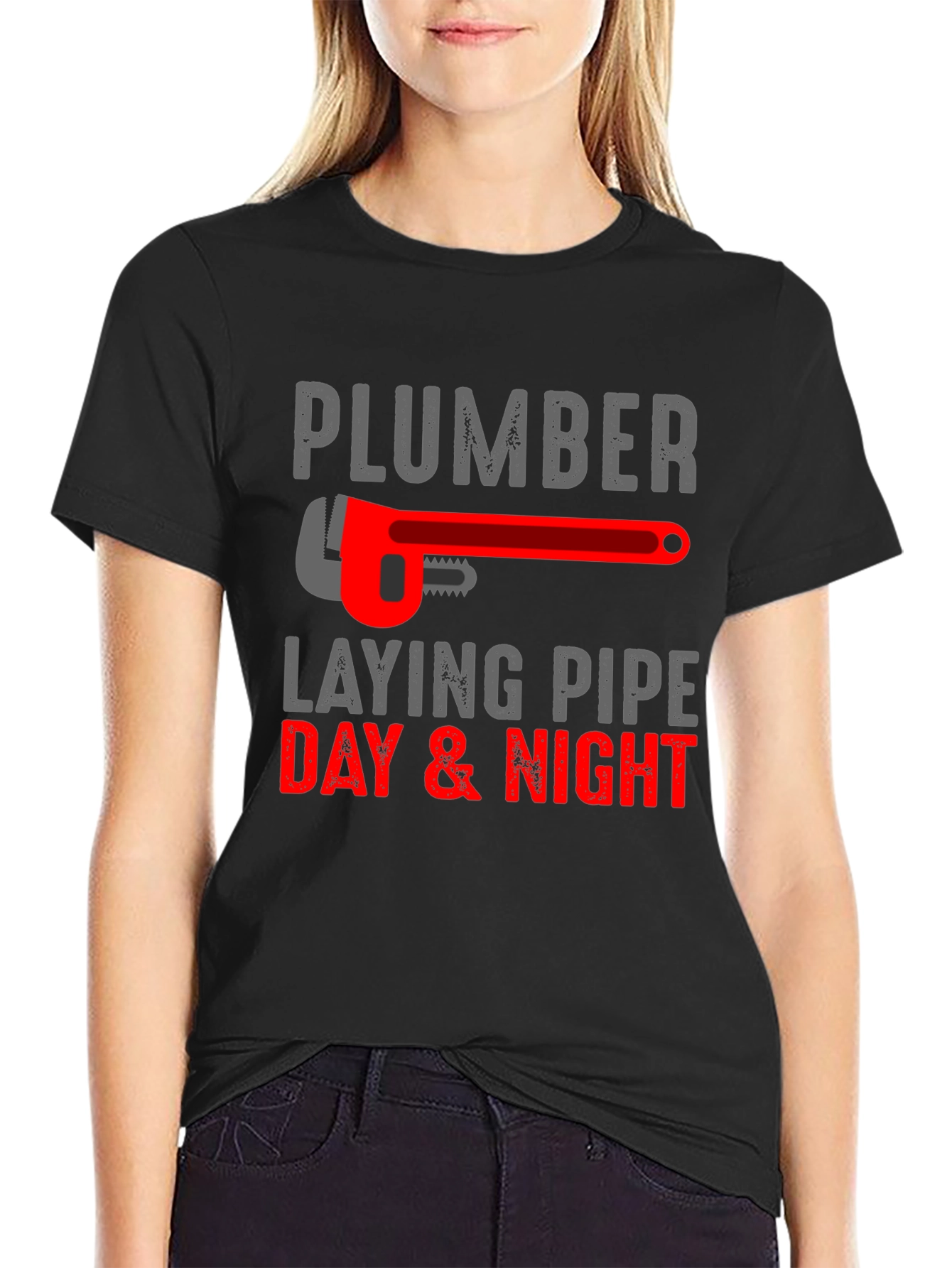 Plumber Laying Pipe Day & Night Graphic T-Shirt