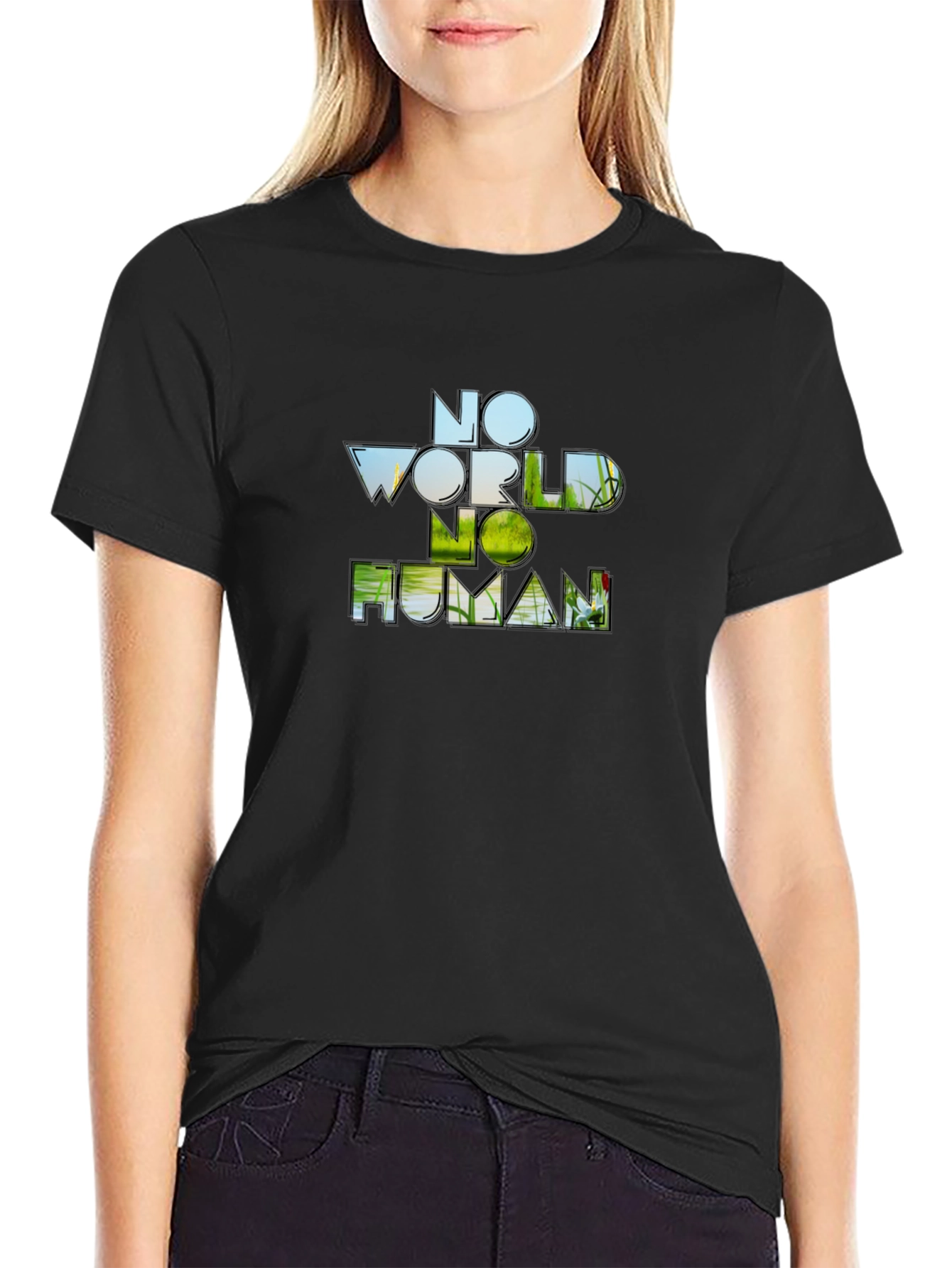 No World No Human Graphic Print T-Shirt