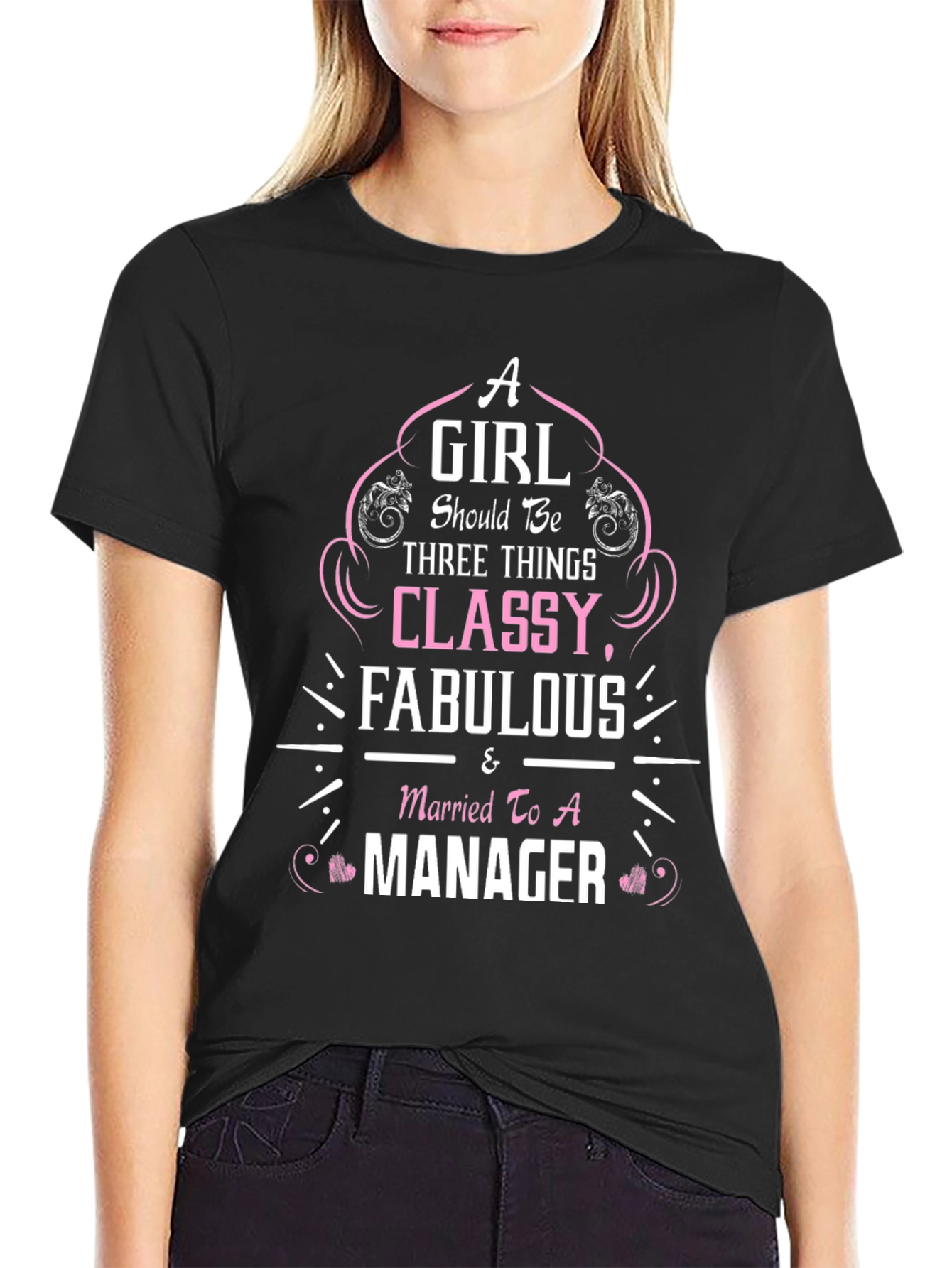 Classy Fabulous Married to Manager Black T-Shirt