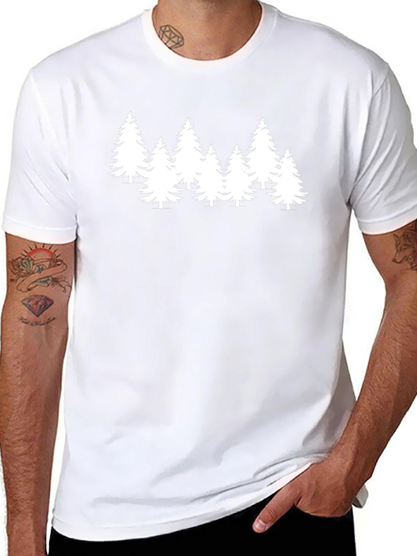 Nature Lover Black Tee with Pine Trees