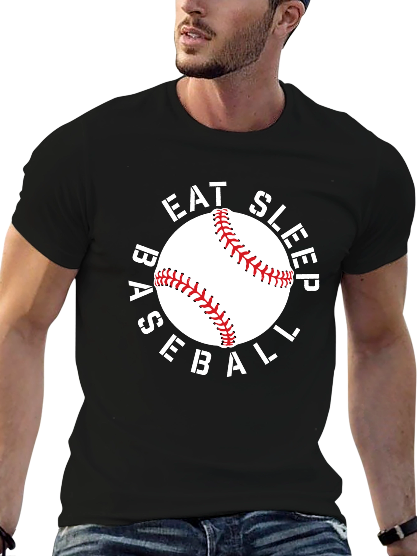 Eat Sleep Baseball T-Shirt - Black Crew Neck Tee