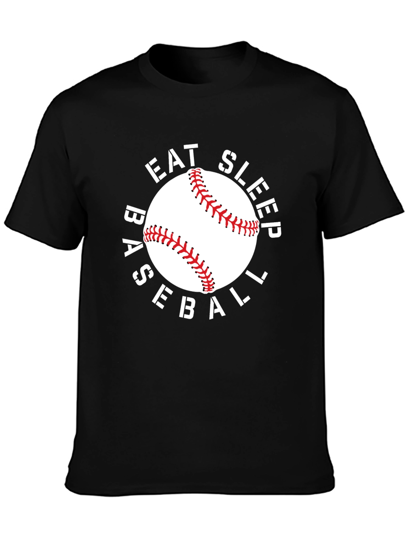 Eat Sleep Baseball T-Shirt - Black Crew Neck Tee