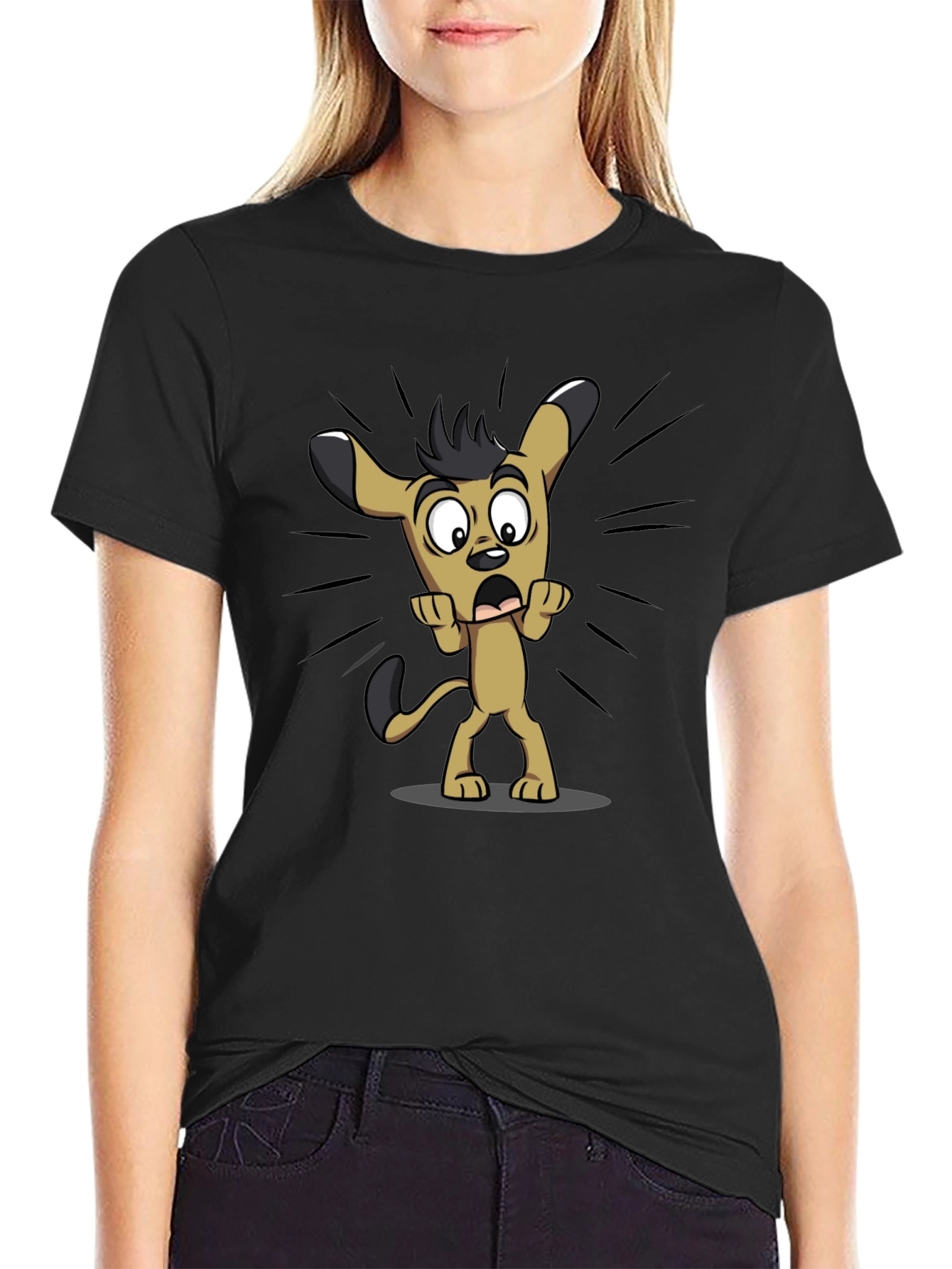 Funny Cartoon Dog Black T-Shirt