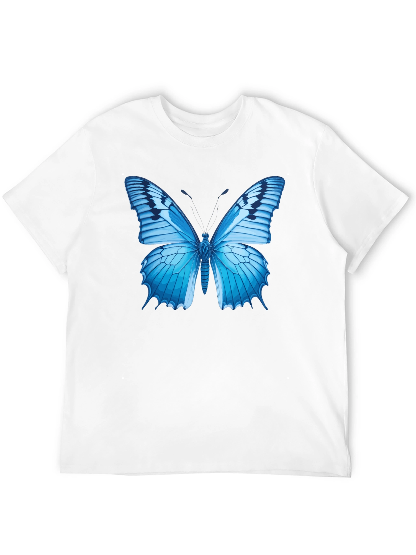 Blue Butterfly Graphic Black T-Shirt