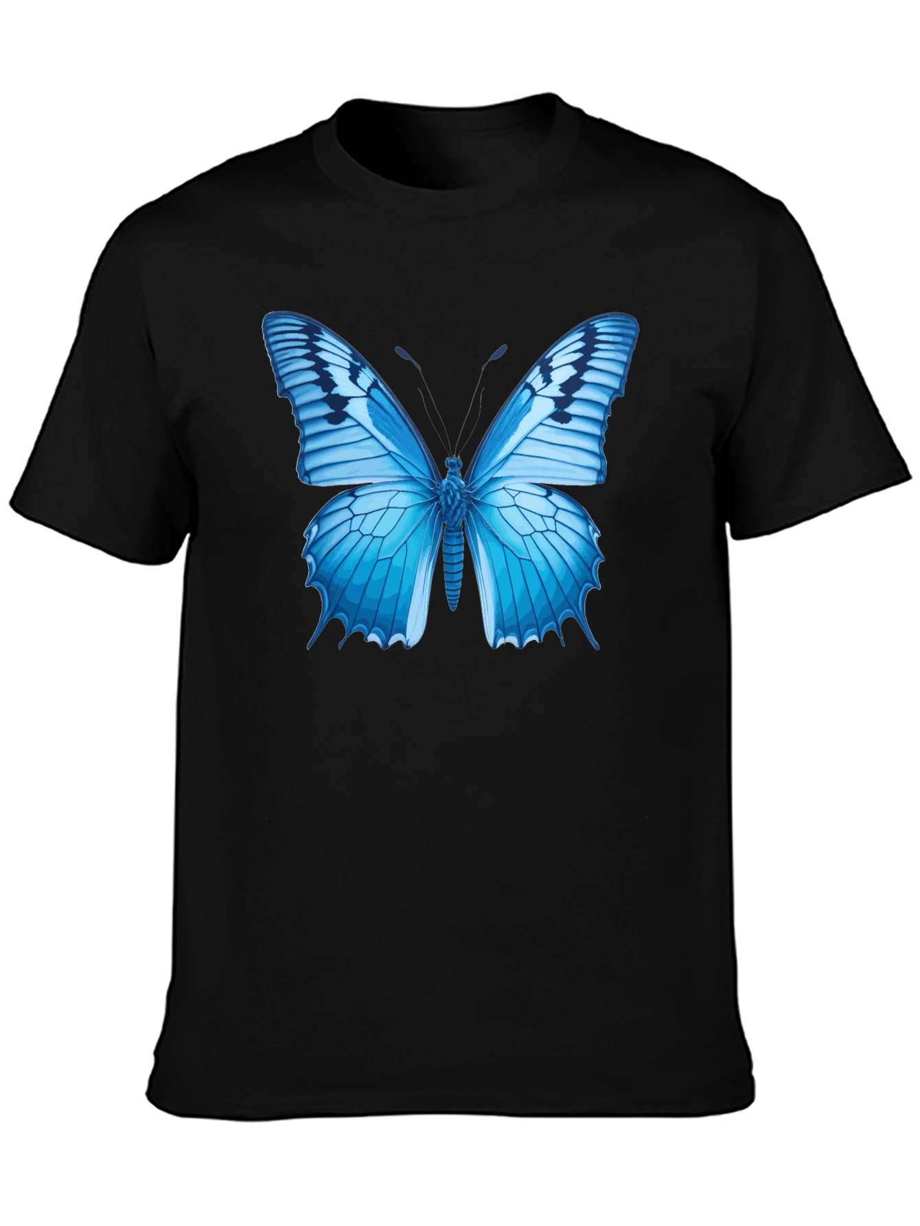 Blue Butterfly Graphic Black T-Shirt