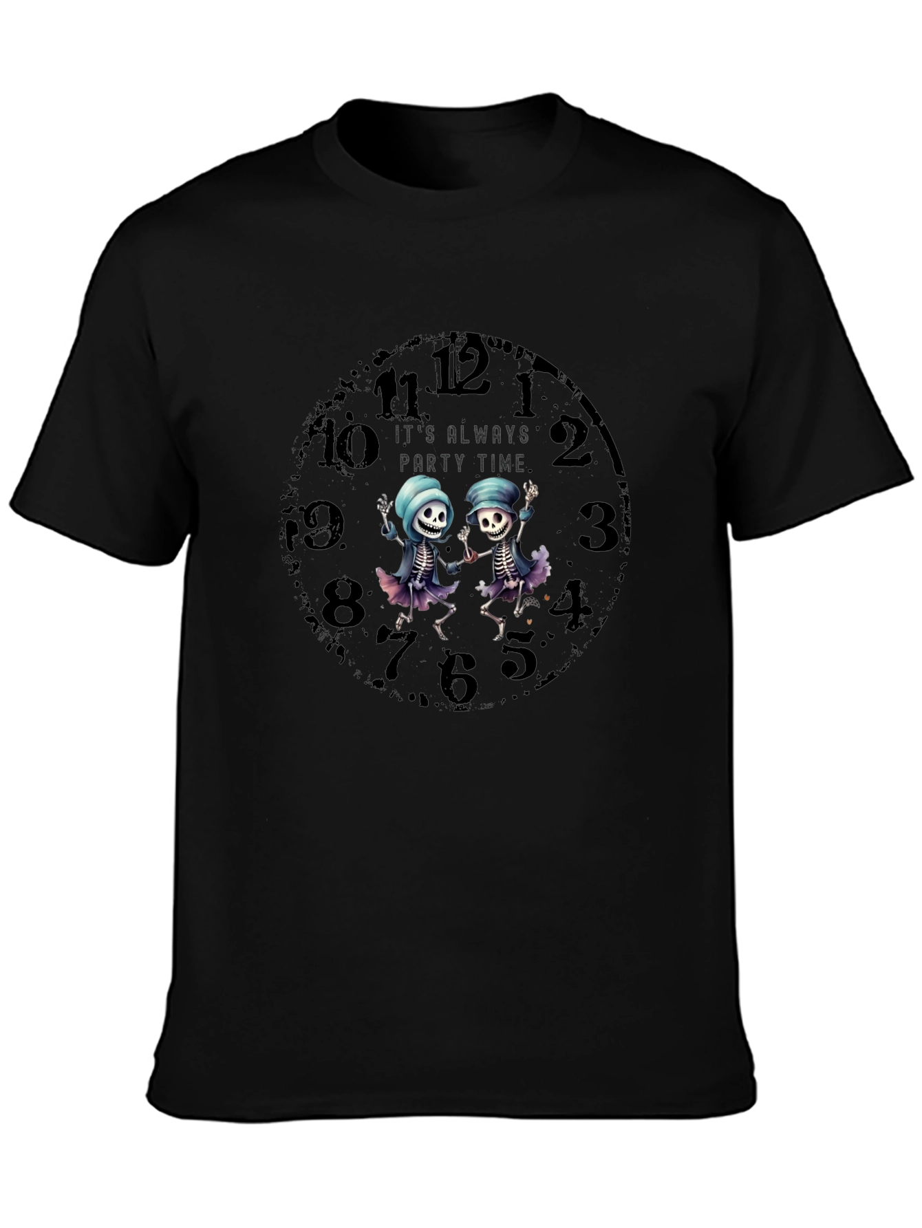 Party Time Skeleton Clock Graphic Tee