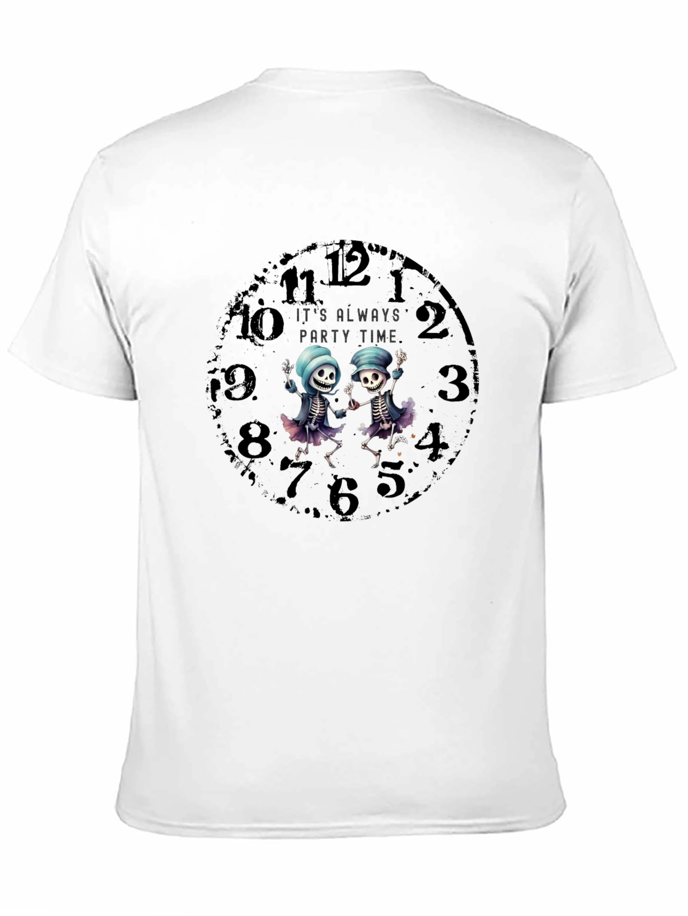 Party Time Skeleton Clock Graphic Tee