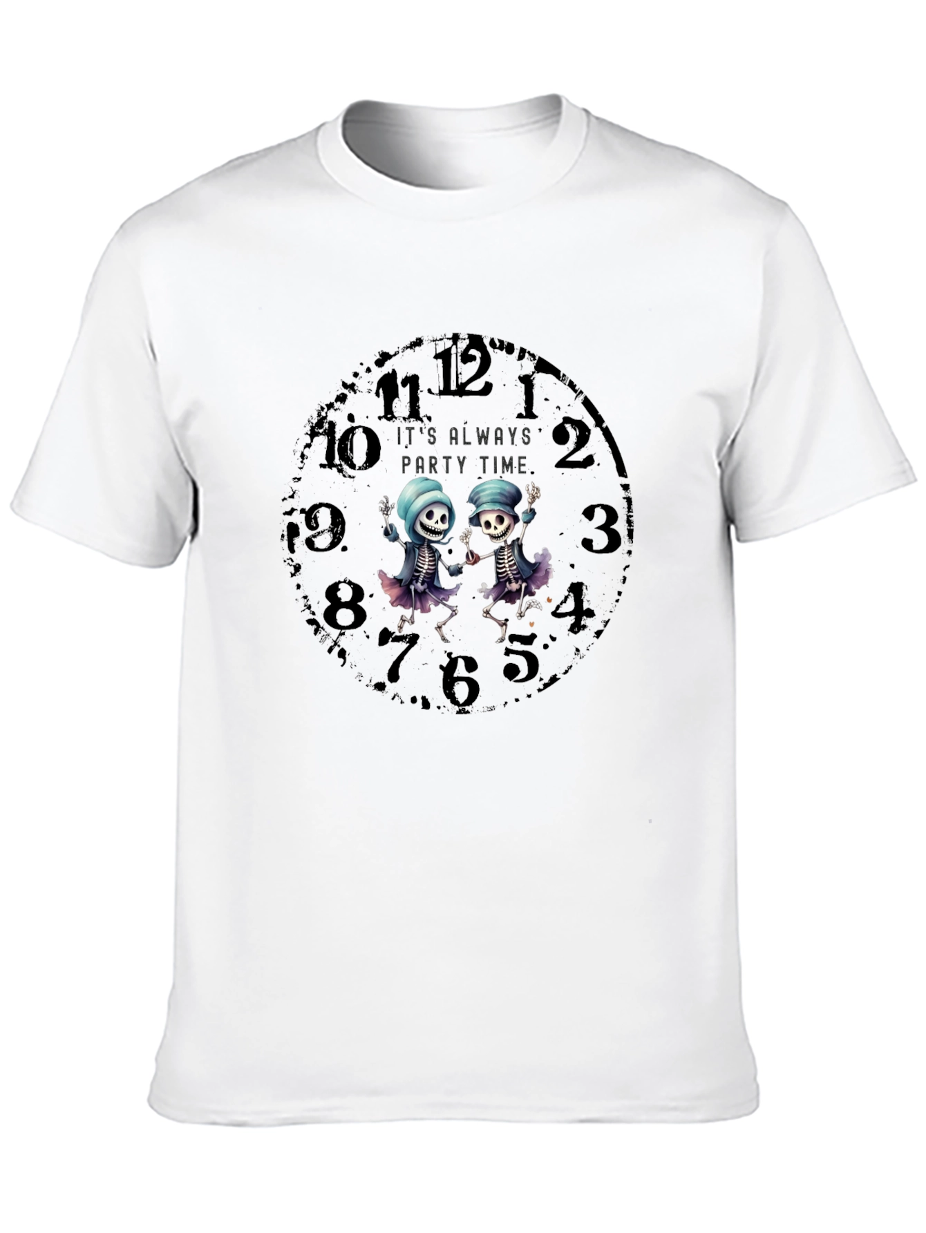 Party Time Skeleton Clock Graphic Tee