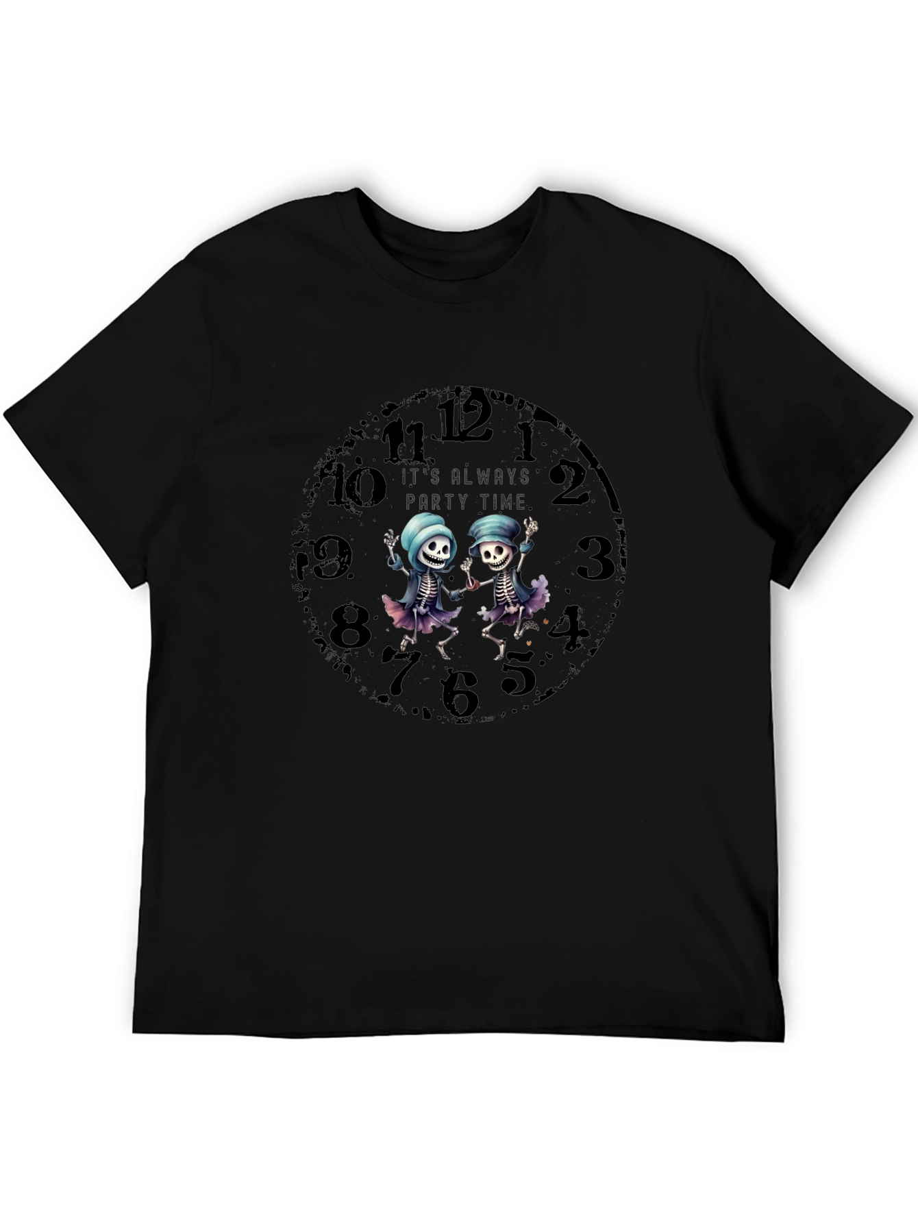Party Time Skeleton Clock Graphic Tee
