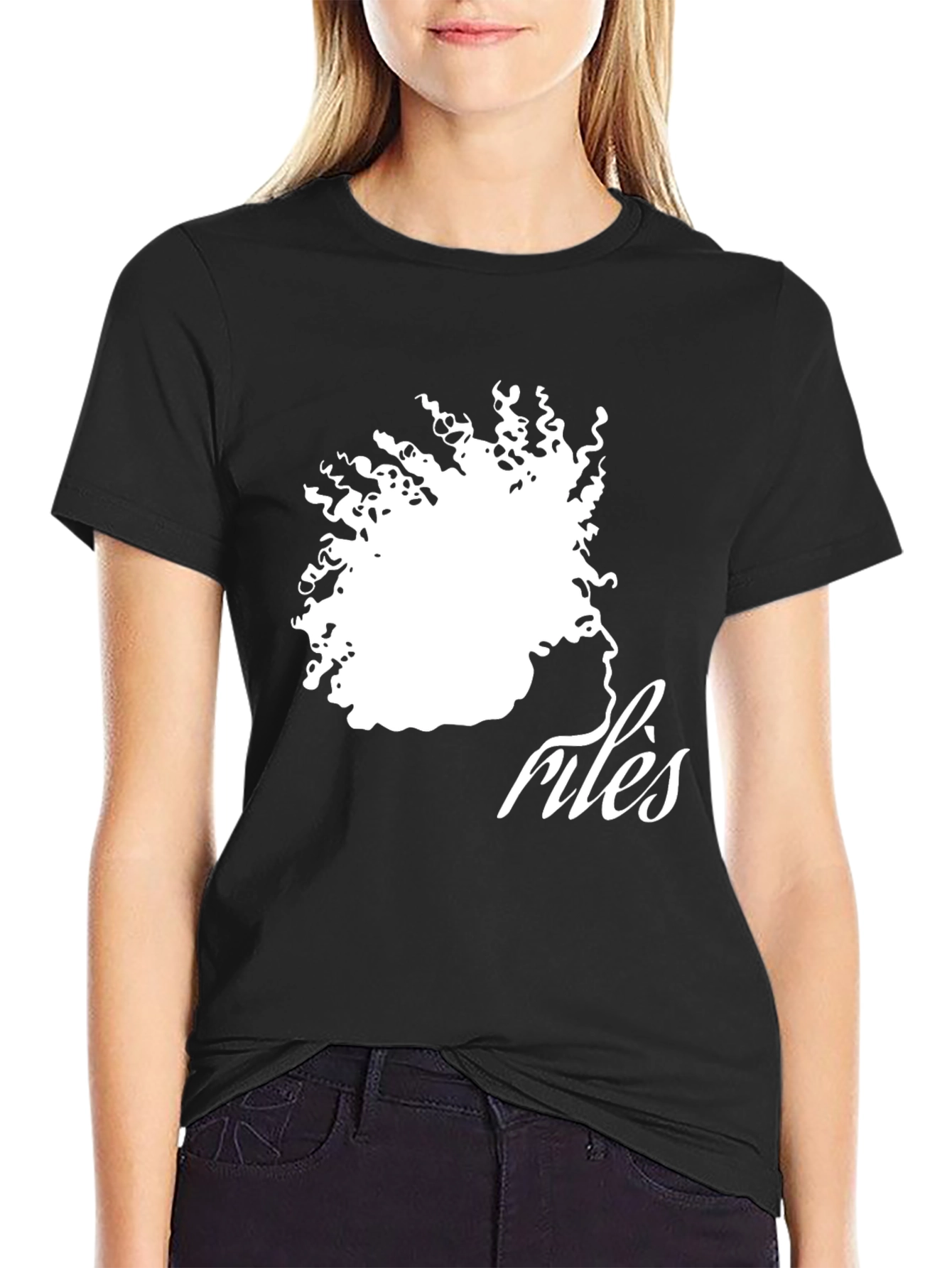 Stylish Black T-Shirt with Artistic Afro Silhouette