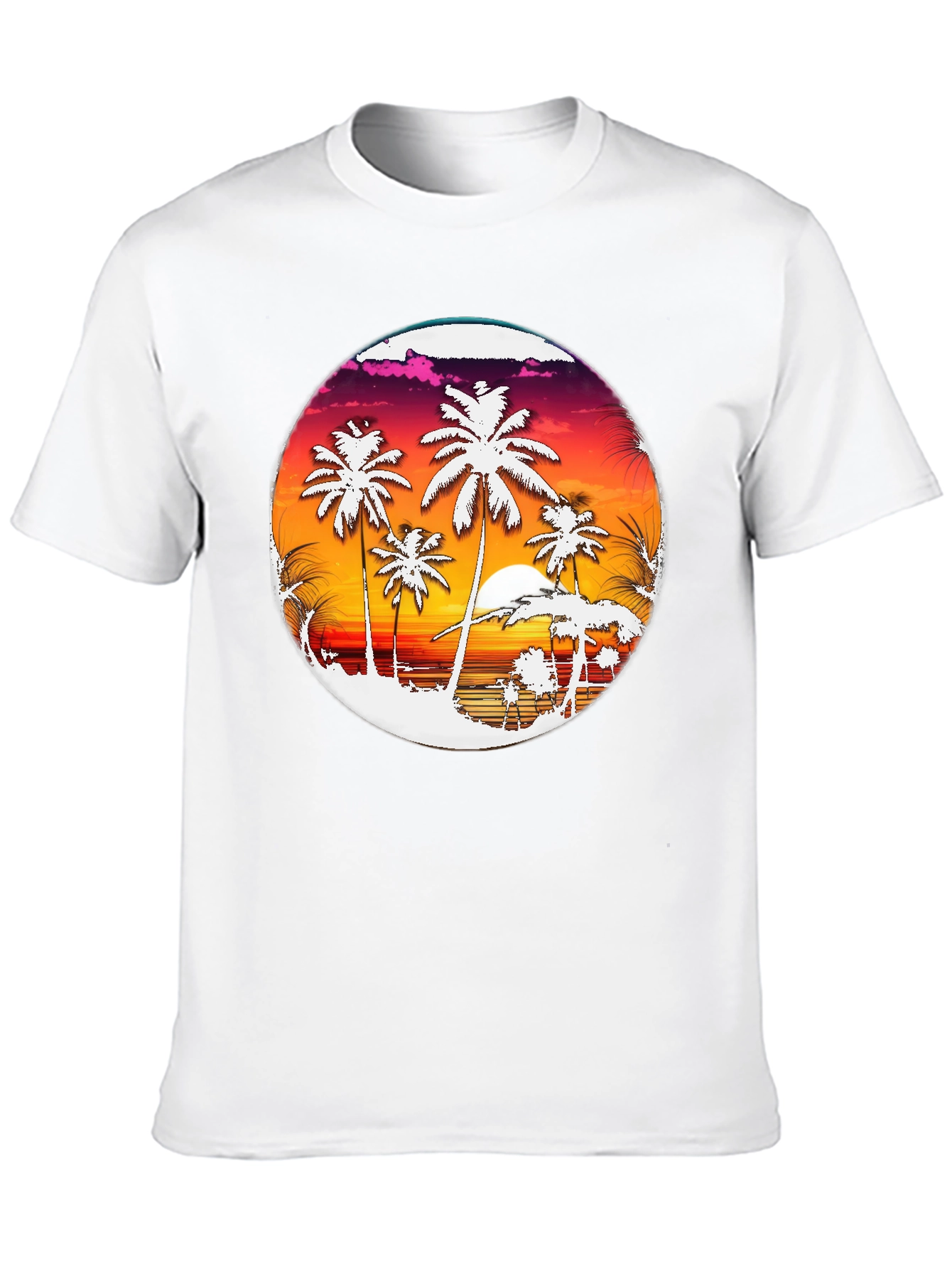 Tropical Sunset Palm Tree Graphic Tee - Black