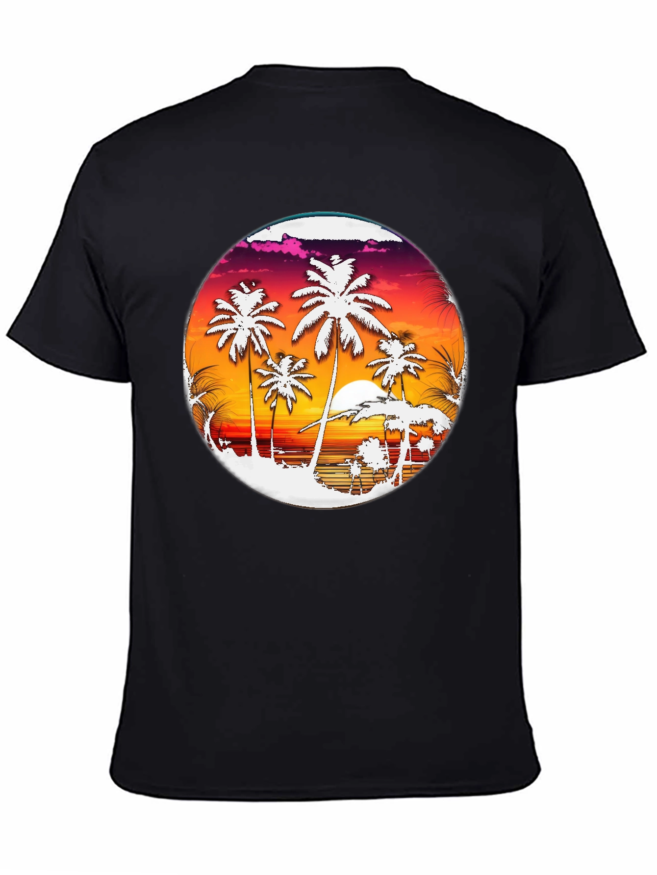 Tropical Sunset Palm Tree Graphic Tee - Black
