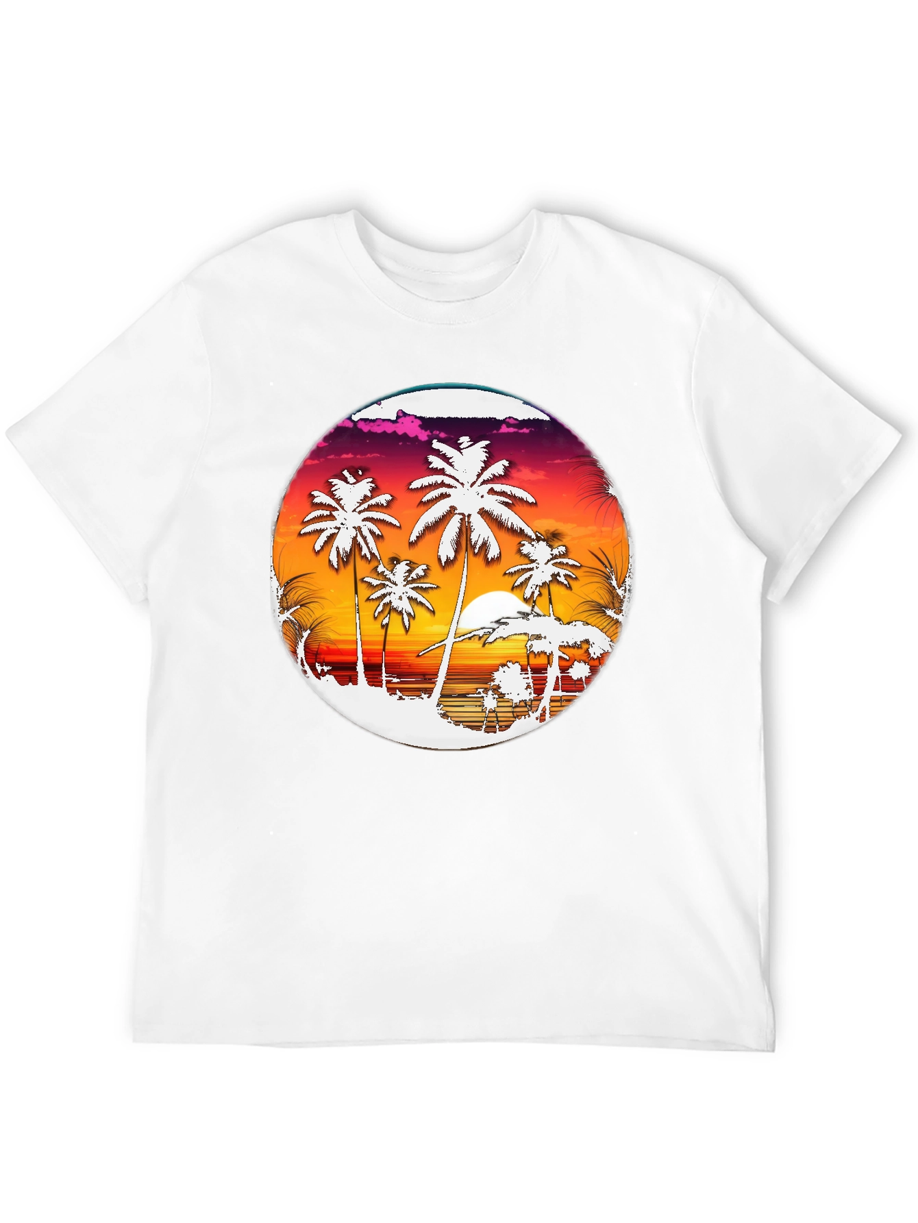 Tropical Sunset Palm Tree Graphic Tee - Black