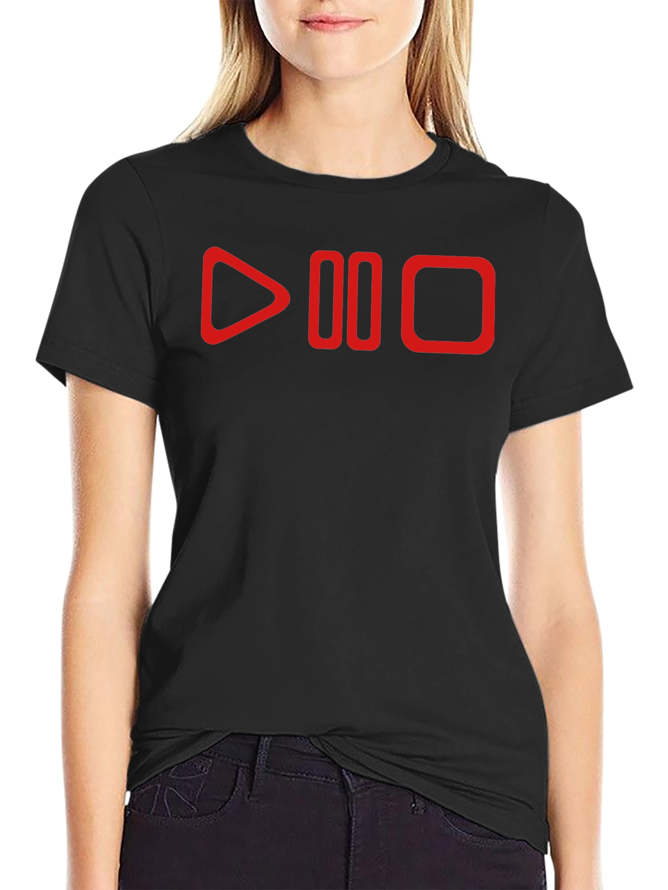 Play Pause Stop Graphic Tee - Black