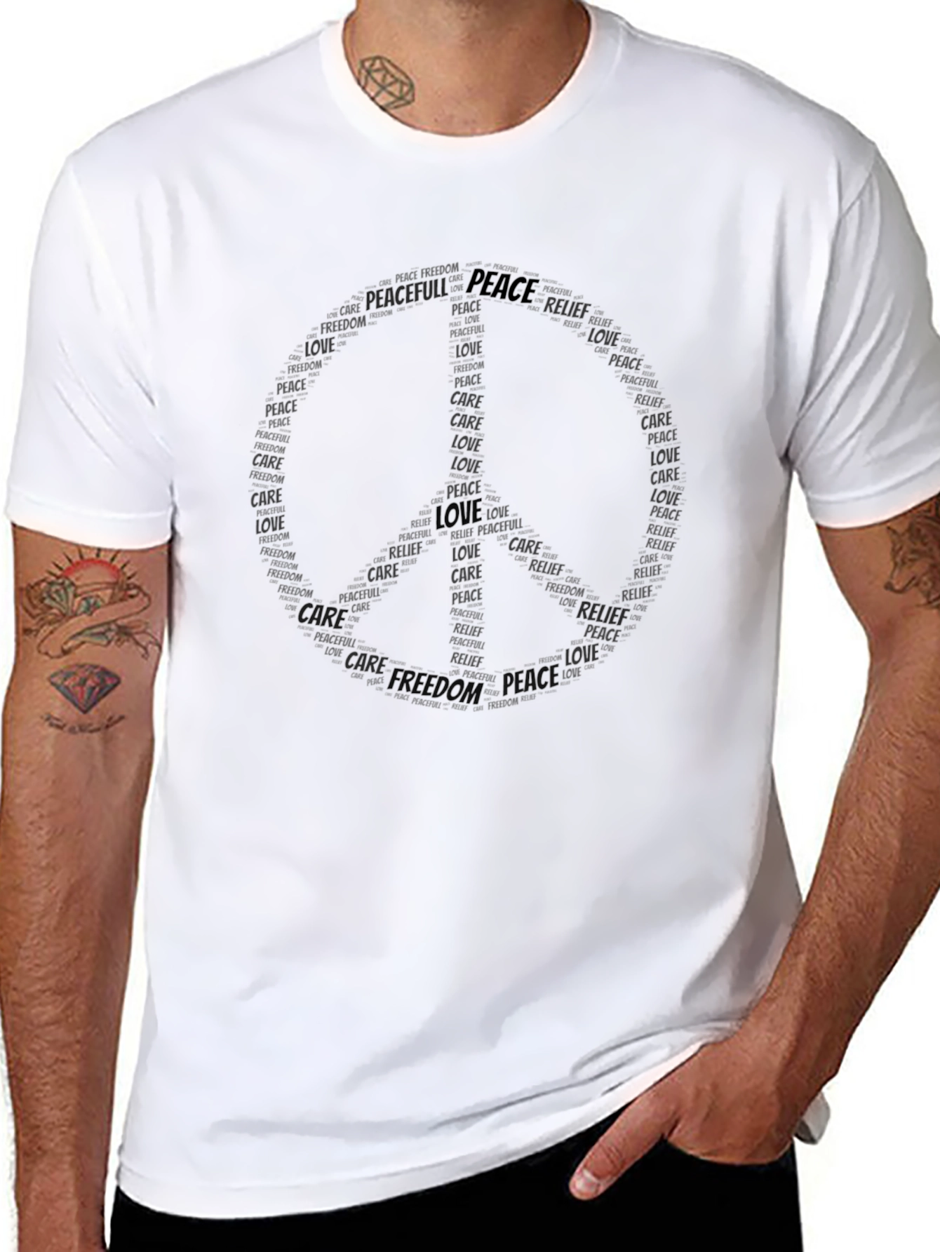 Peace Symbol Word Art Black T-Shirt