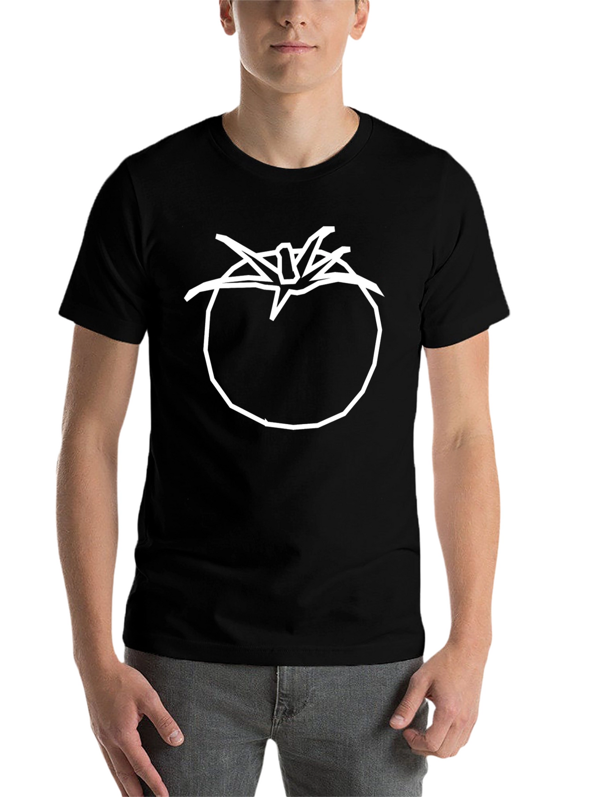 Tomato Graphic T-Shirt - Simple White Outline on Black