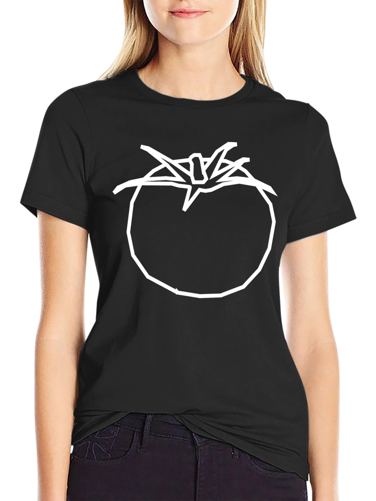 Tomato Graphic T-Shirt - Simple White Outline on Black
