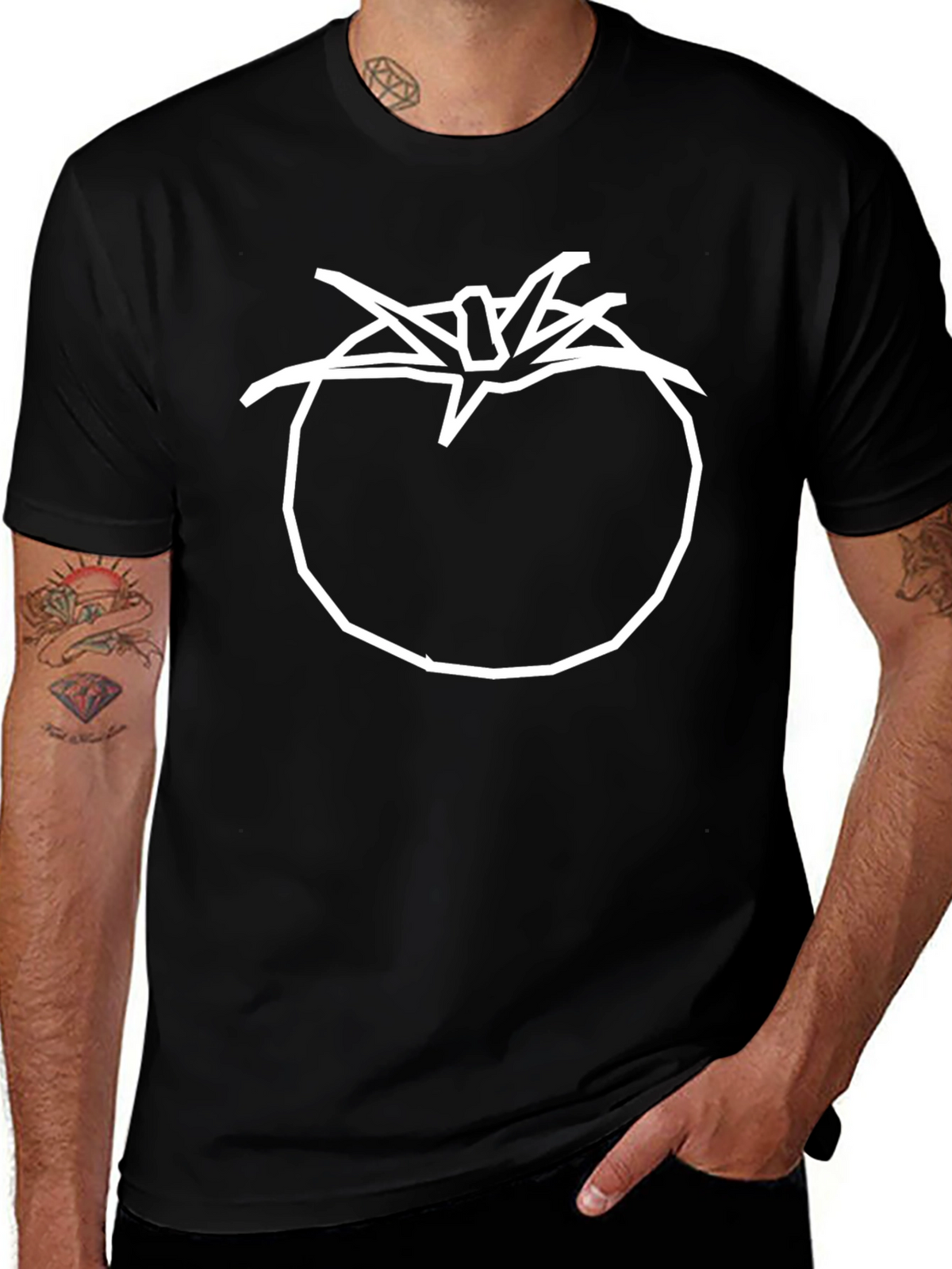 Tomato Graphic T-Shirt - Simple White Outline on Black