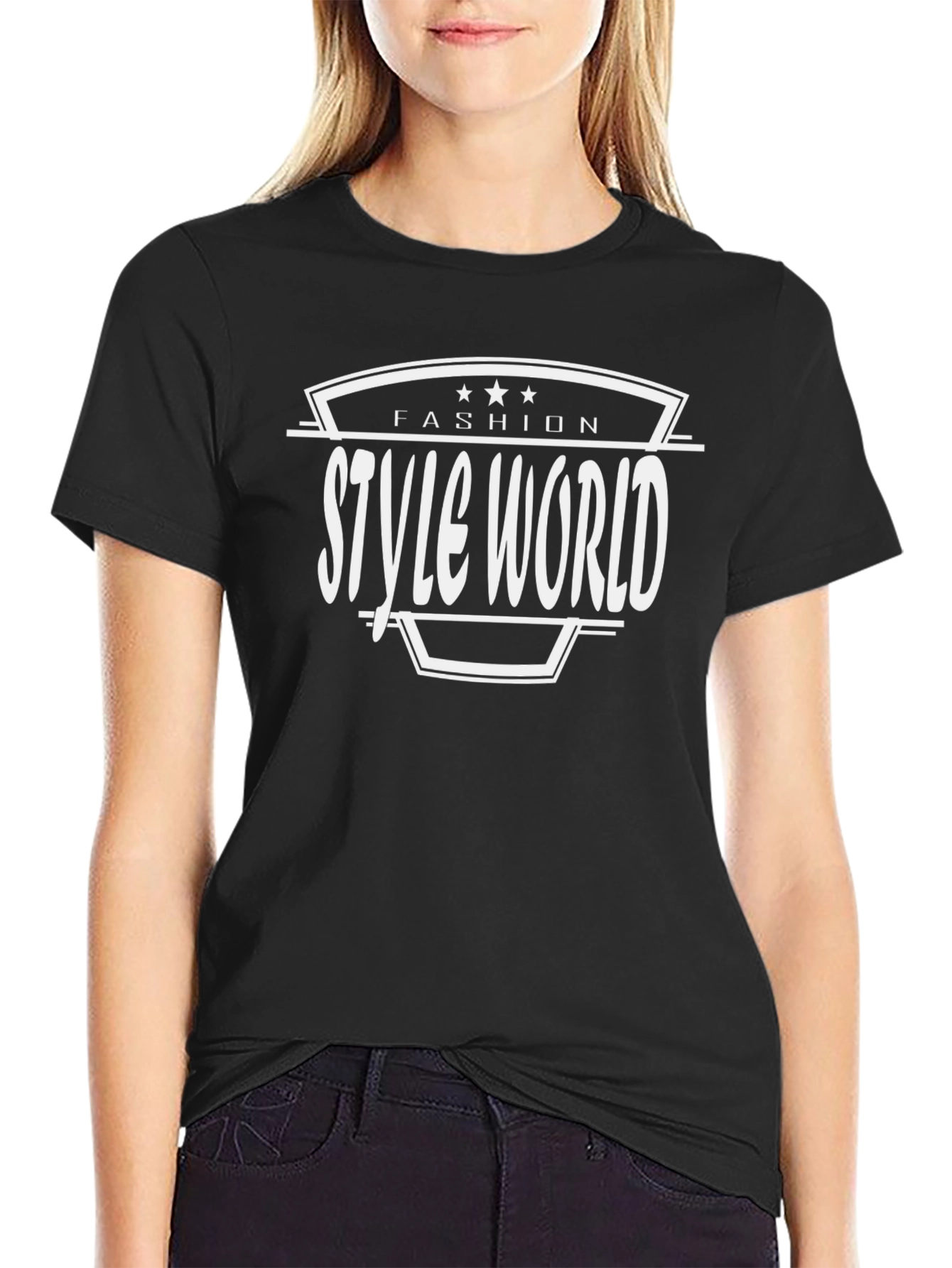 Mens Black T-Shirt: Style World Fashion Tee
