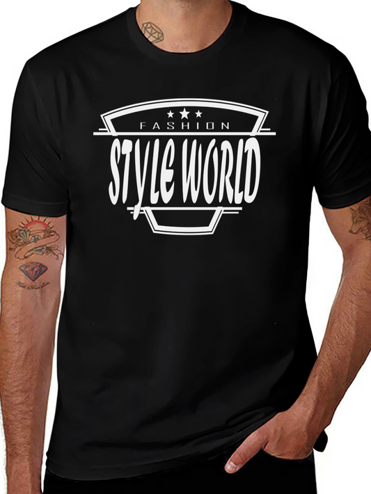 Mens Black T-Shirt: Style World Fashion Tee