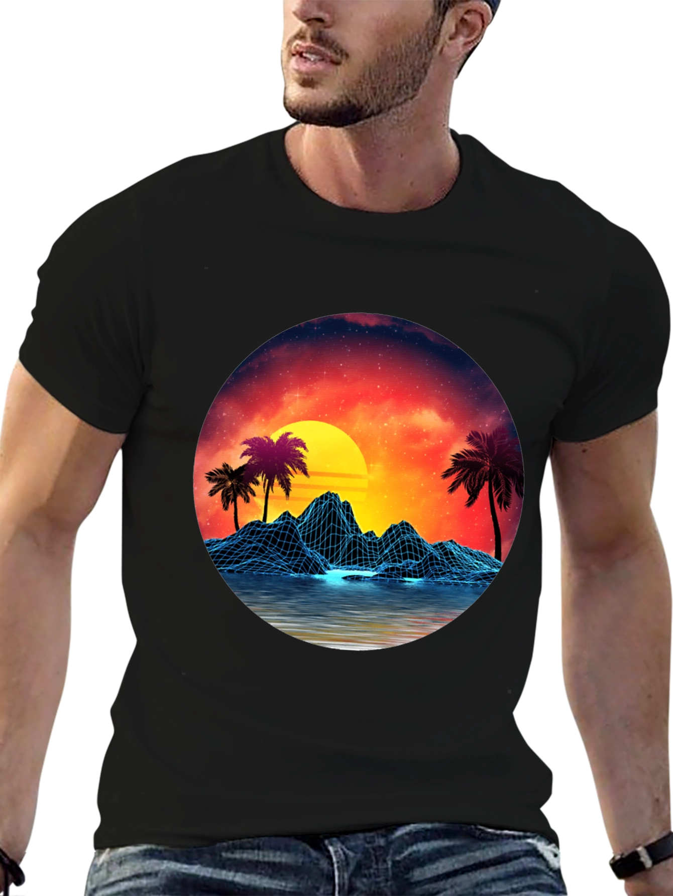 Retro Sunset Graphic Tee - Synthwave Design