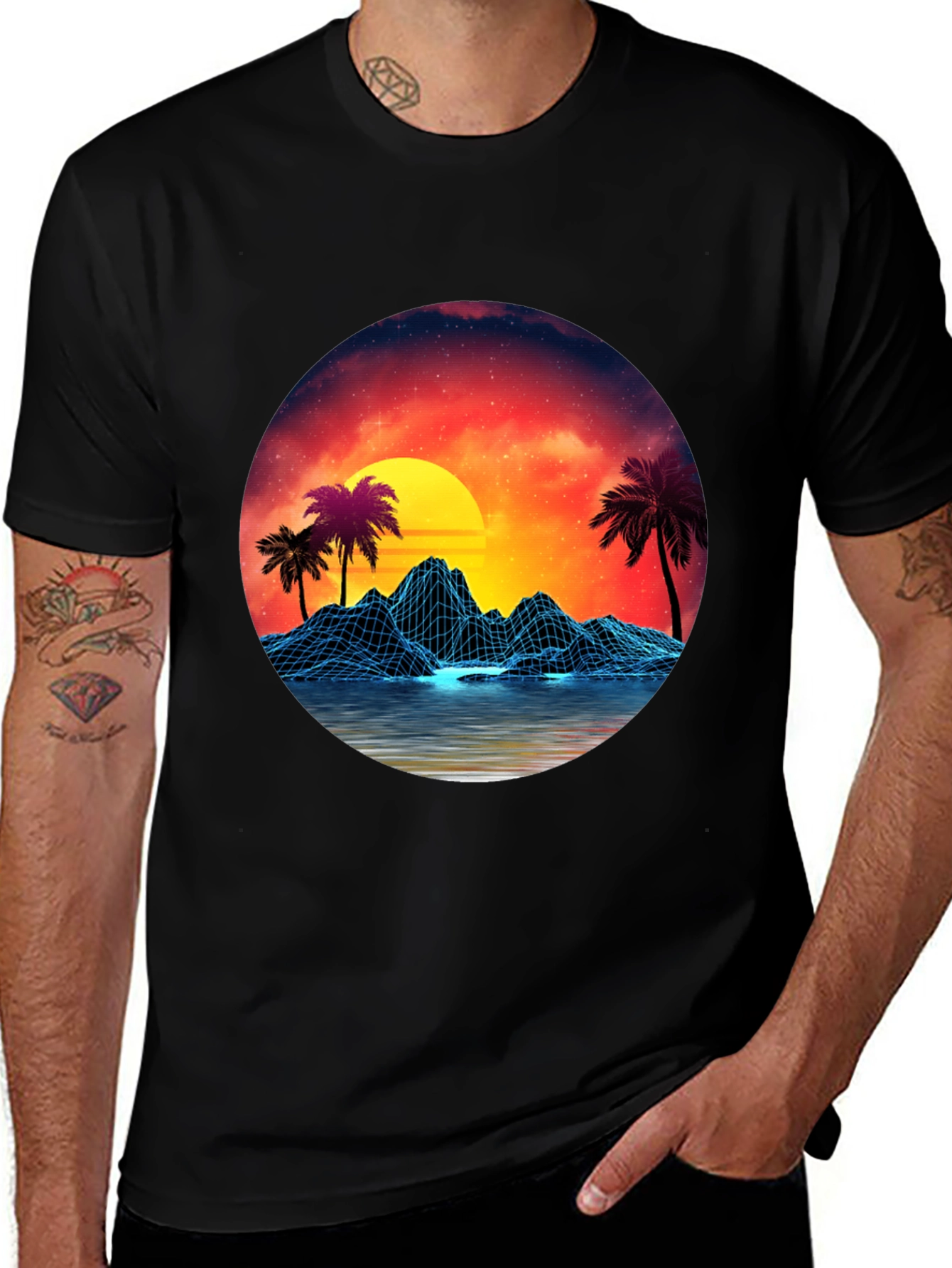 Retro Sunset Graphic Tee - Synthwave Design