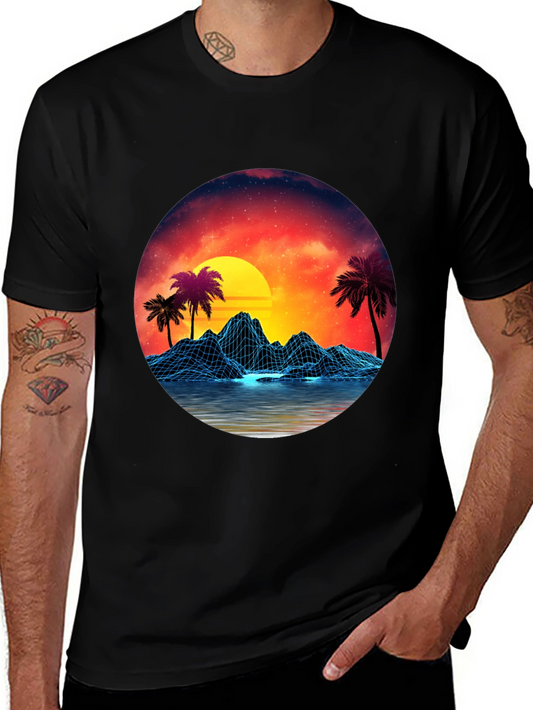 Retro Sunset Graphic Tee - Synthwave Design