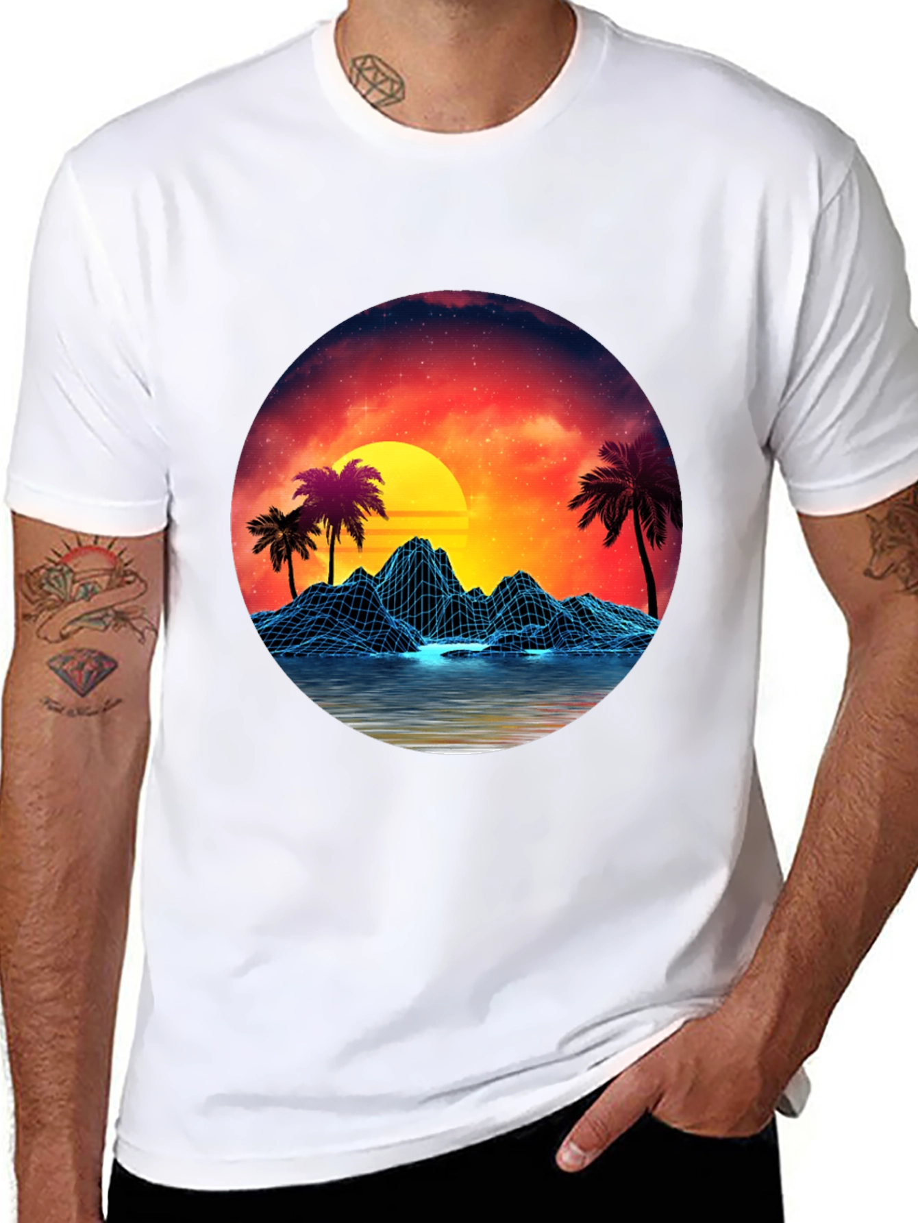 Retro Sunset Graphic Tee - Synthwave Design