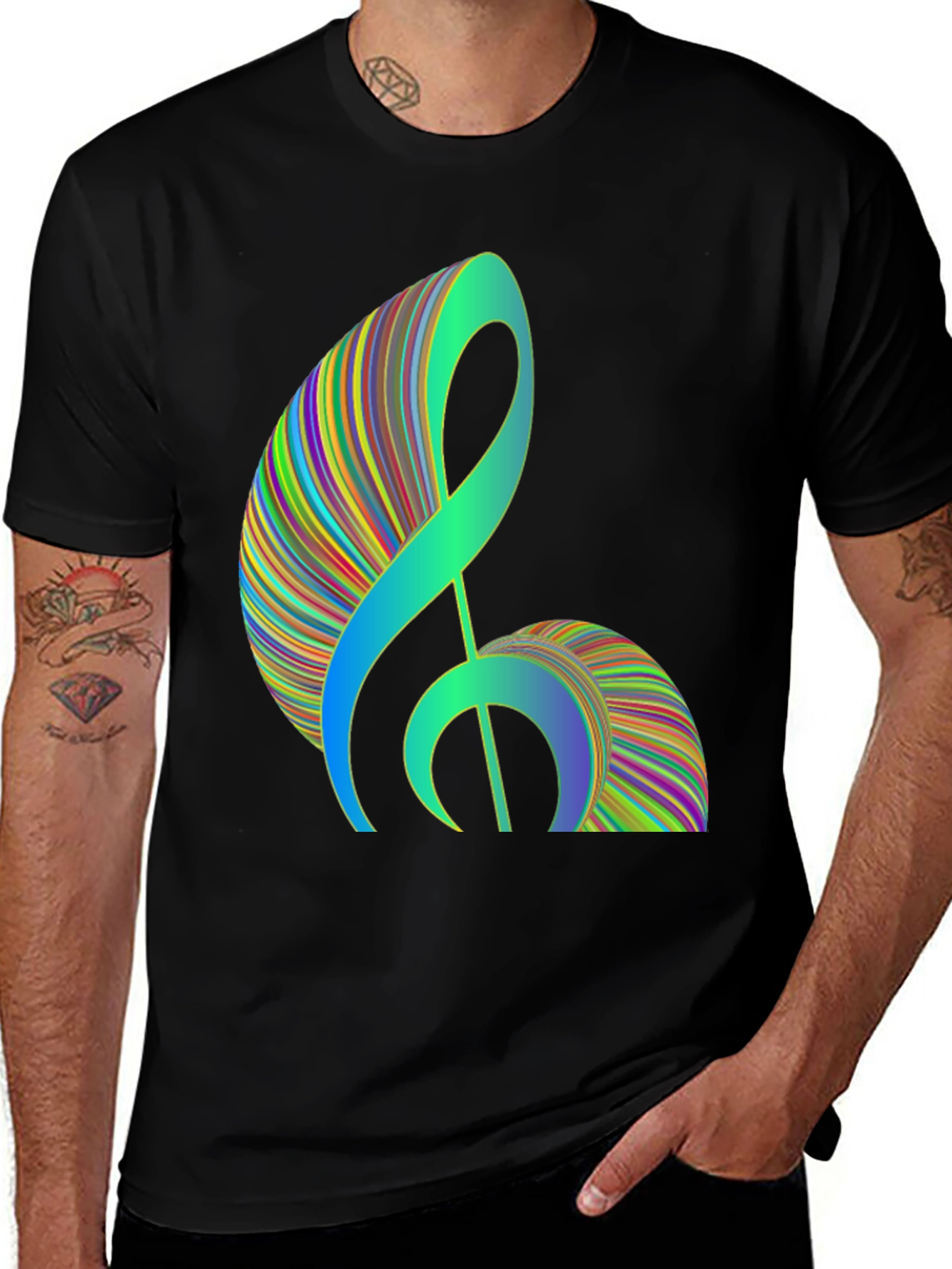 Abstract Treble Clef Graphic Tee - Black Cotton T-Shirt