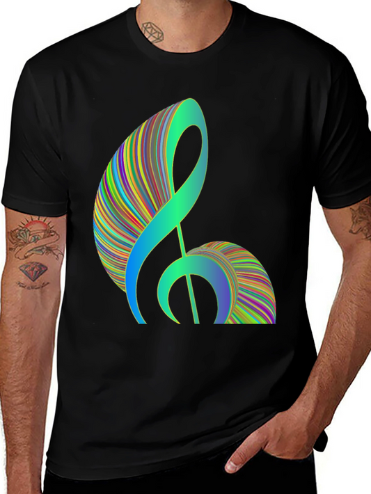 Abstract Treble Clef Graphic Tee - Black Cotton T-Shirt