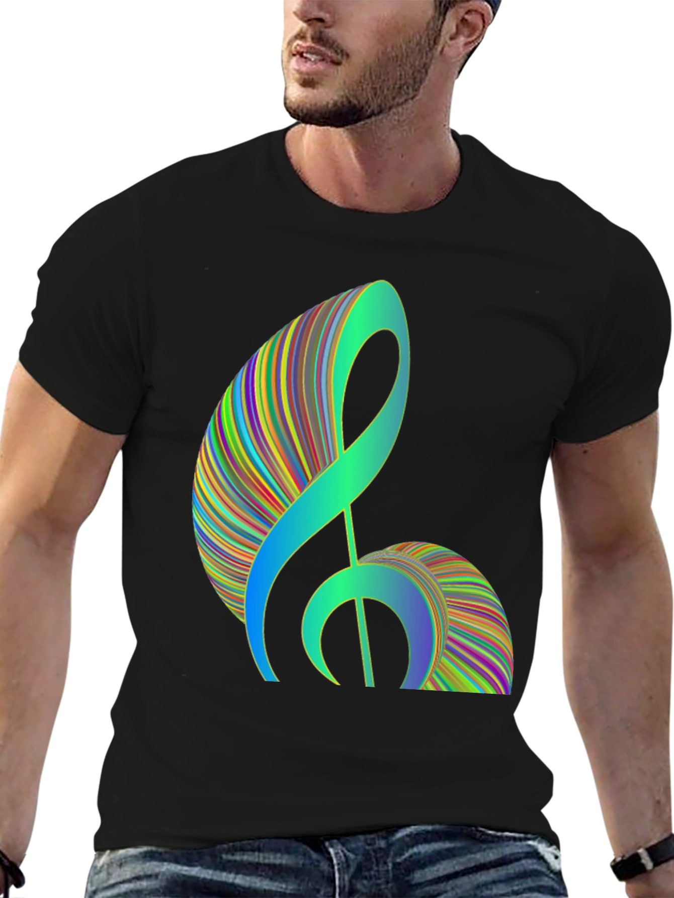 Abstract Treble Clef Graphic Tee - Black Cotton T-Shirt