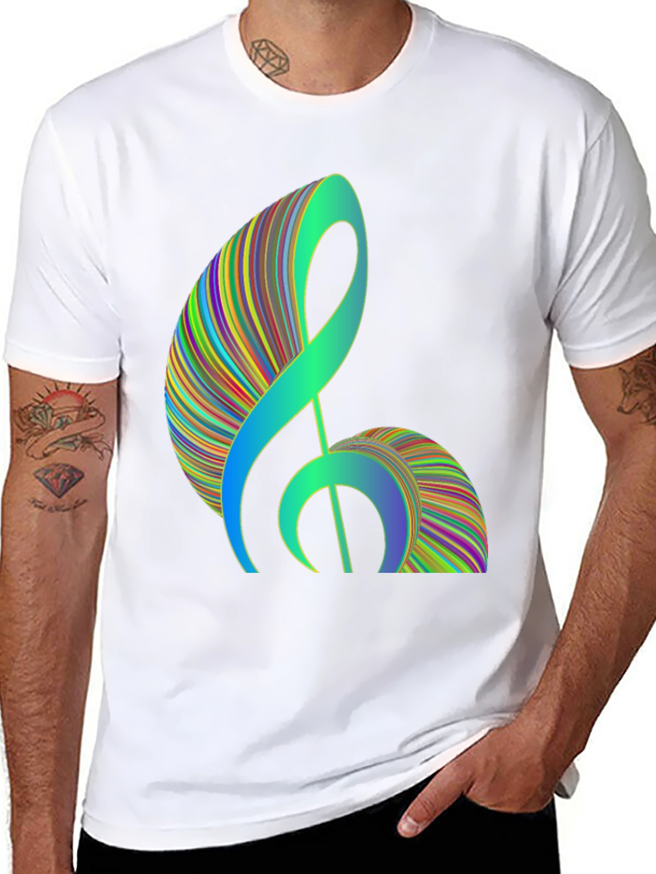 Abstract Treble Clef Graphic Tee - Black Cotton T-Shirt