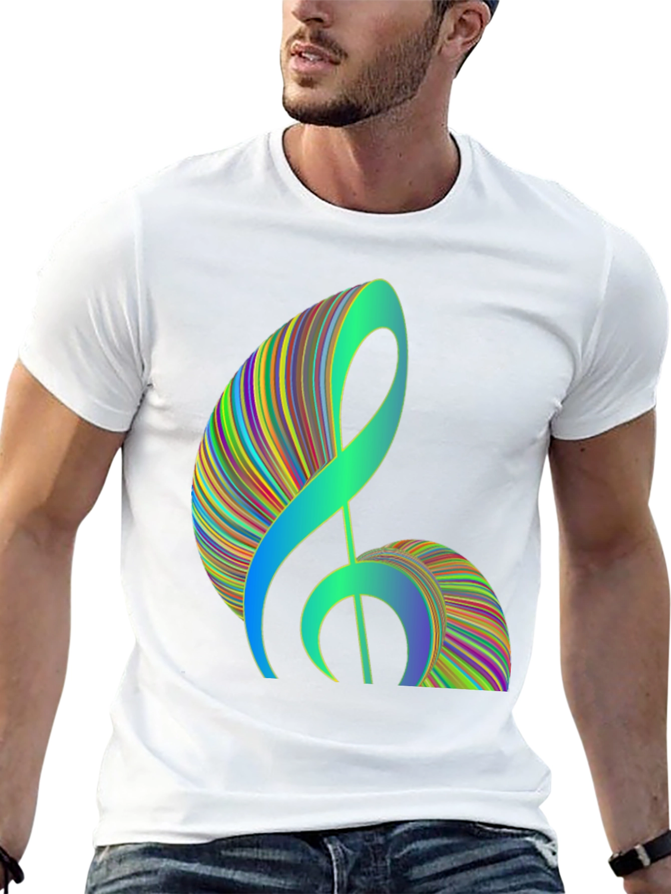 Abstract Treble Clef Graphic Tee - Black Cotton T-Shirt