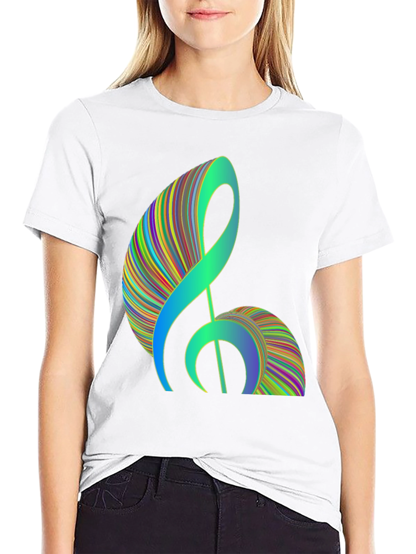 Abstract Treble Clef Graphic Tee - Black Cotton T-Shirt