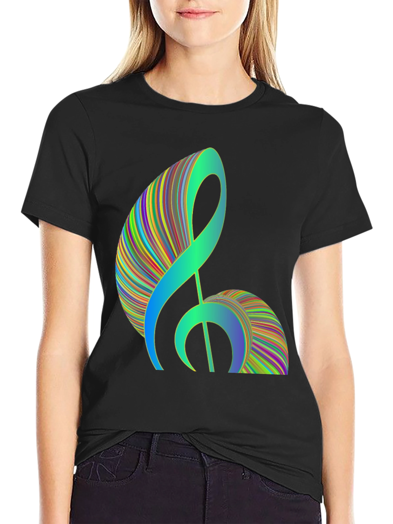 Abstract Treble Clef Graphic Tee - Black Cotton T-Shirt