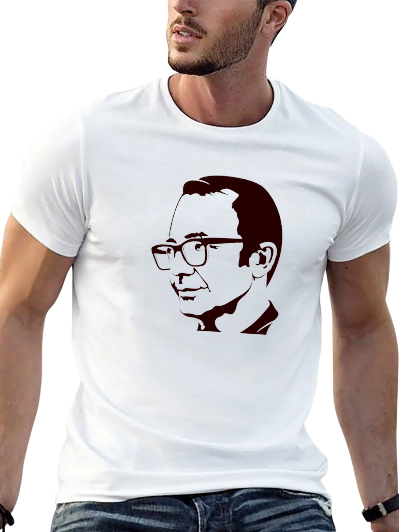 Black T-Shirt with Retro Portrait Design