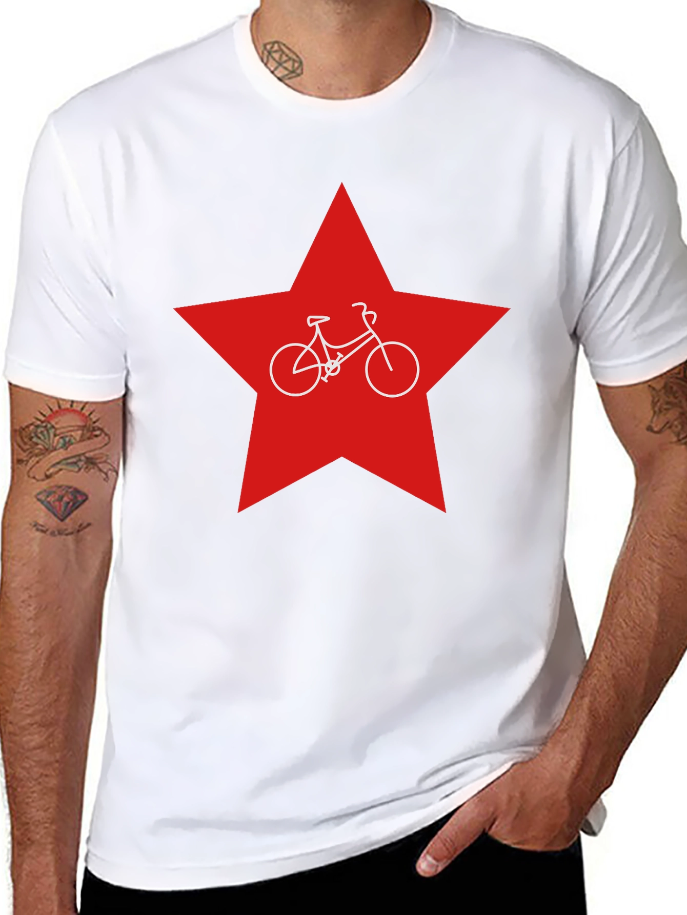 Red Star Bicycle T-Shirt - Retro Style