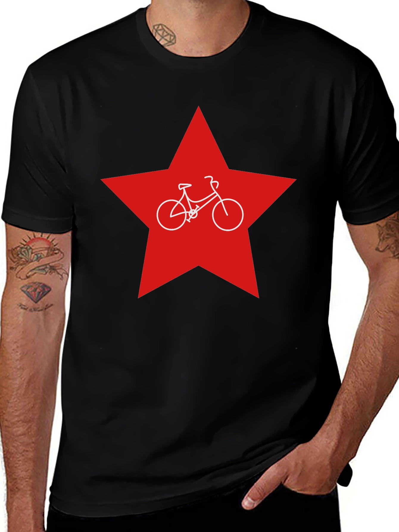 Red Star Bicycle T-Shirt - Retro Style