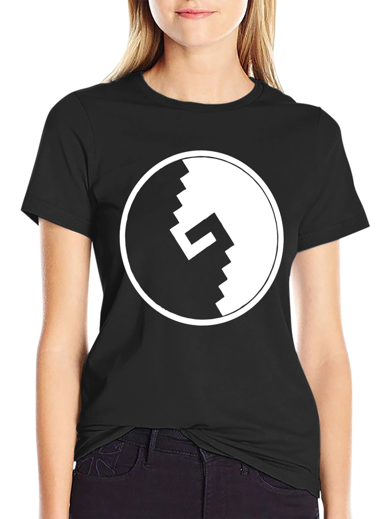 Pixel Yin Yang Graphic Tee - Black Cotton T-Shirt